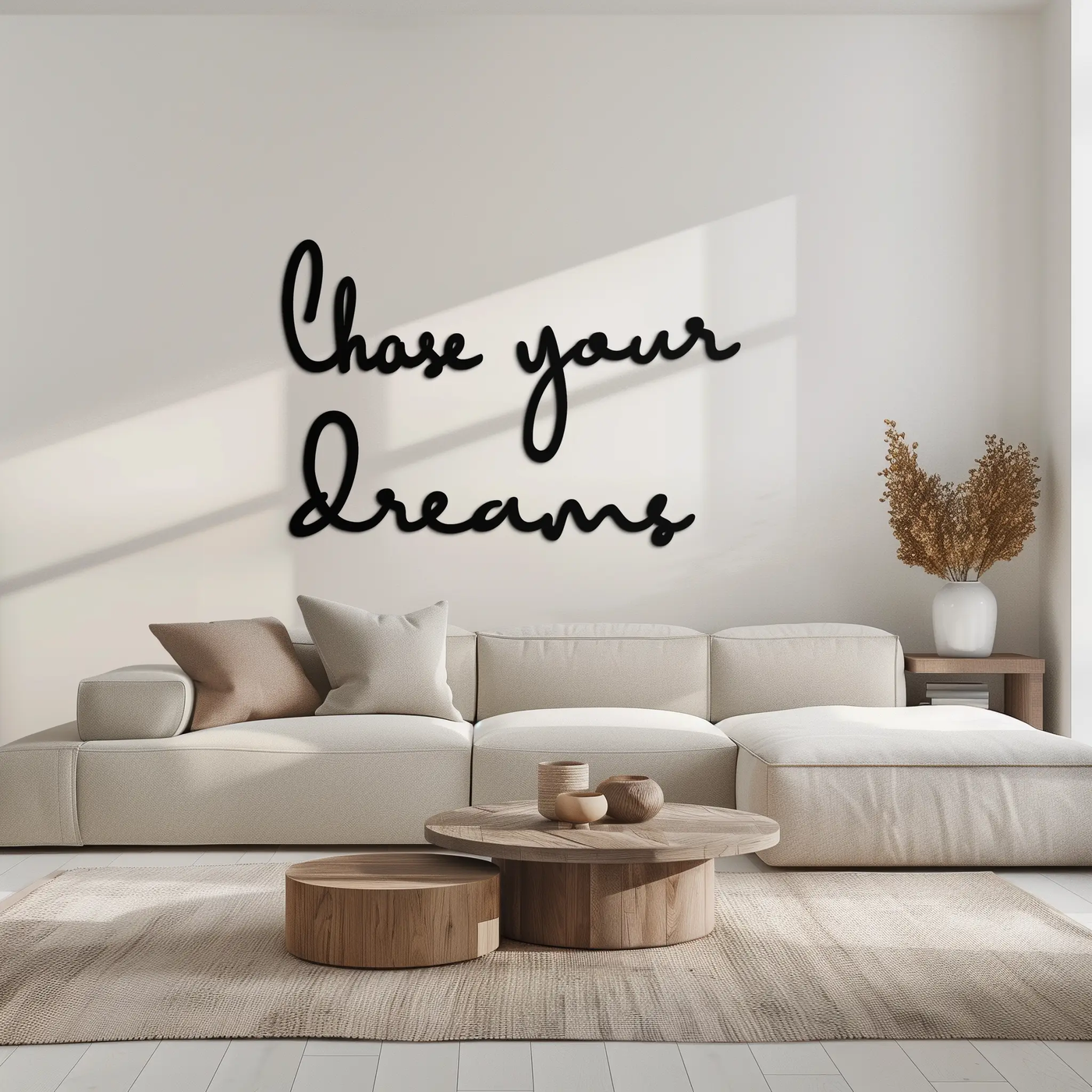 Chase Your Dreams Quote Metal Wall Art – Inspirational Word Sign in Black for Home and Office Decor- KAF454 by Enova Art