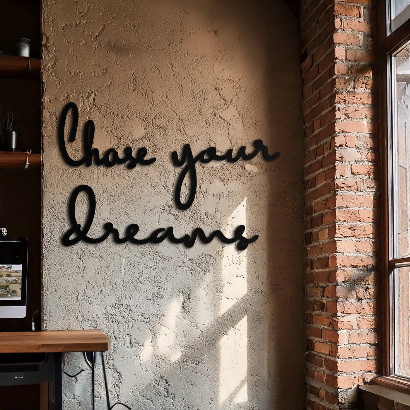 Chase Your Dreams Quote Metal Wall Art – Inspirational Word Sign in Black for Home and Office Decor- KAF454 by Enova Art