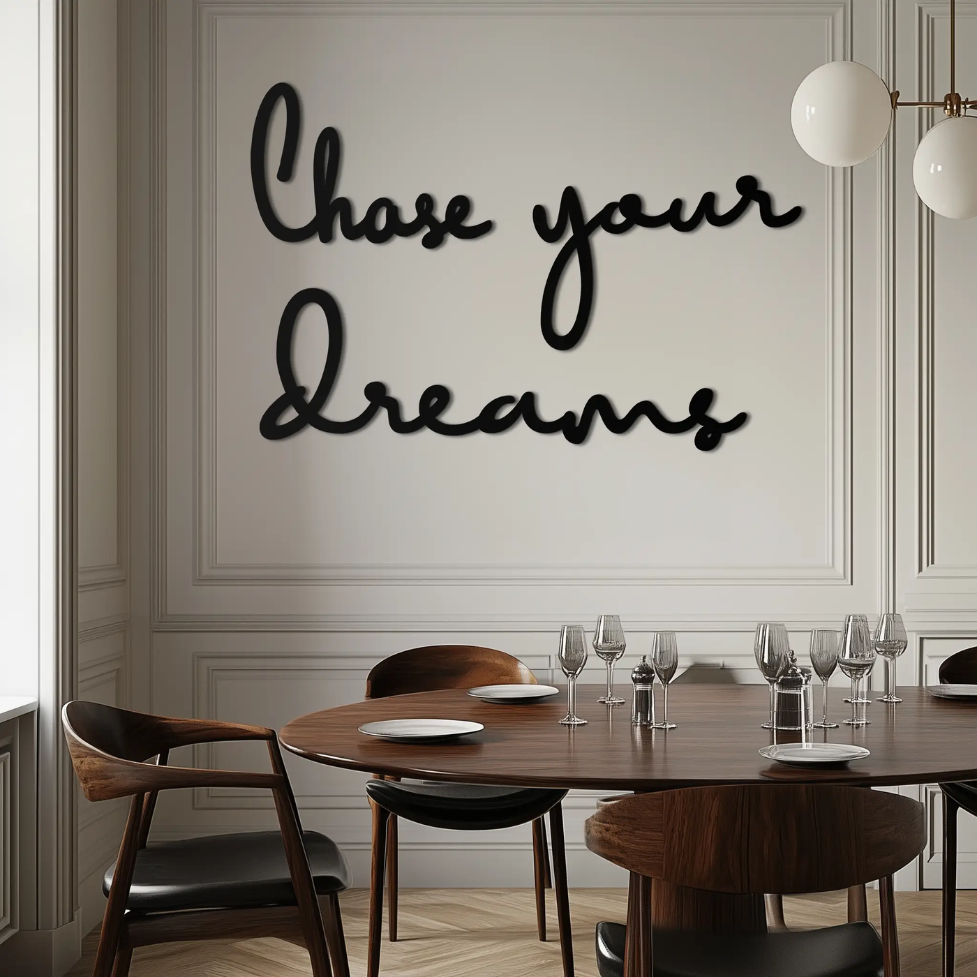 Chase Your Dreams Quote Metal Wall Art – Inspirational Word Sign in Black for Home and Office Decor- KAF454 by Enova Art