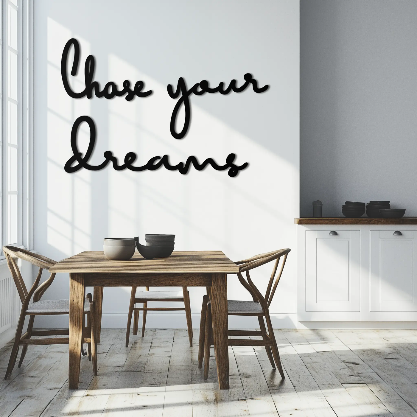 Chase Your Dreams Quote Metal Wall Art – Inspirational Word Sign in Black for Home and Office Decor- KAF454 by Enova Art