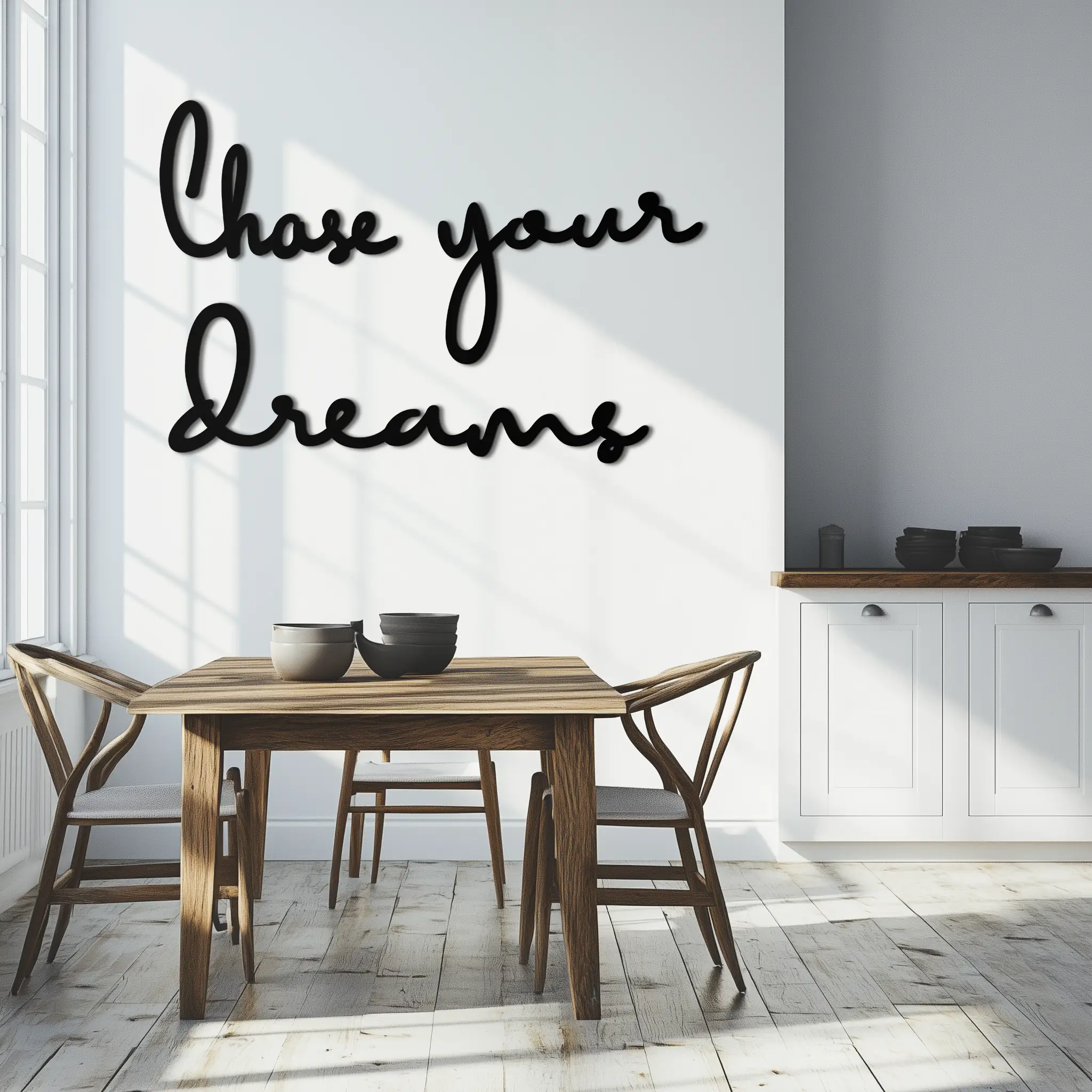 Chase Your Dreams Quote Metal Wall Art – Inspirational Word Sign in Black for Home and Office Decor- KAF454 by Enova Art