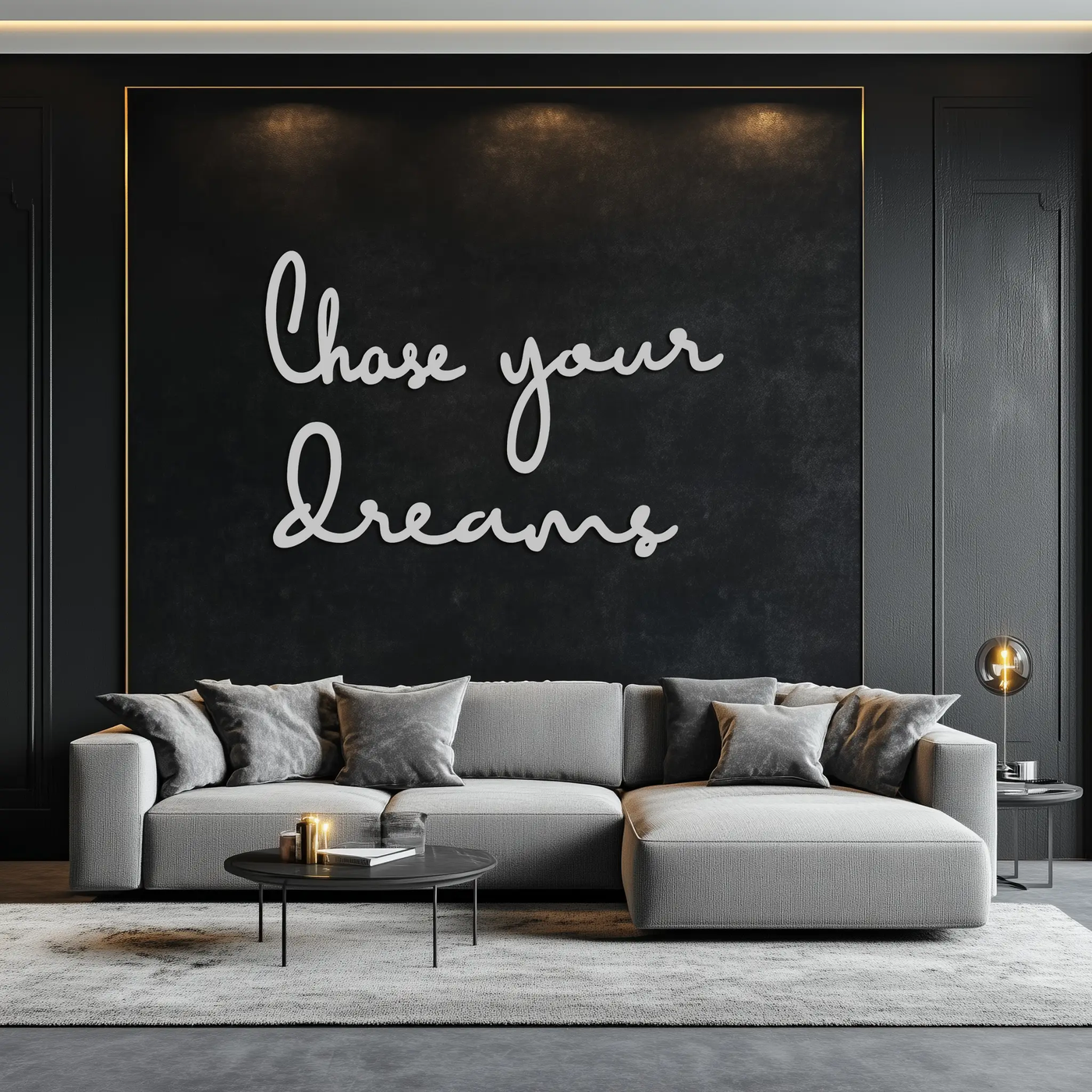Chase Your Dreams Quote Metal Wall Art – Inspirational Word Sign in Black for Home and Office Decor- KAF454 by Enova Art