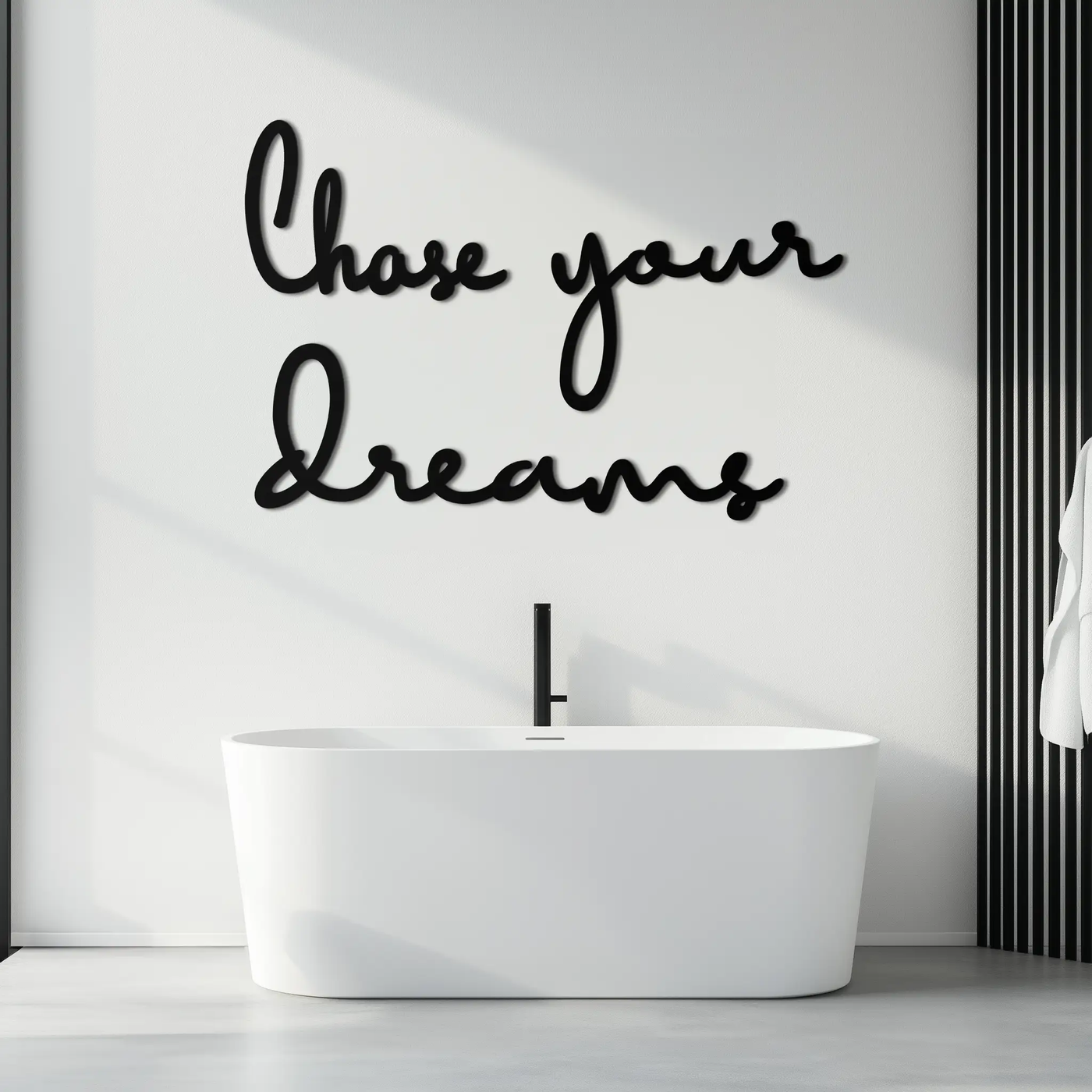 Chase Your Dreams Quote Metal Wall Art – Inspirational Word Sign in Black for Home and Office Decor- KAF454 by Enova Art