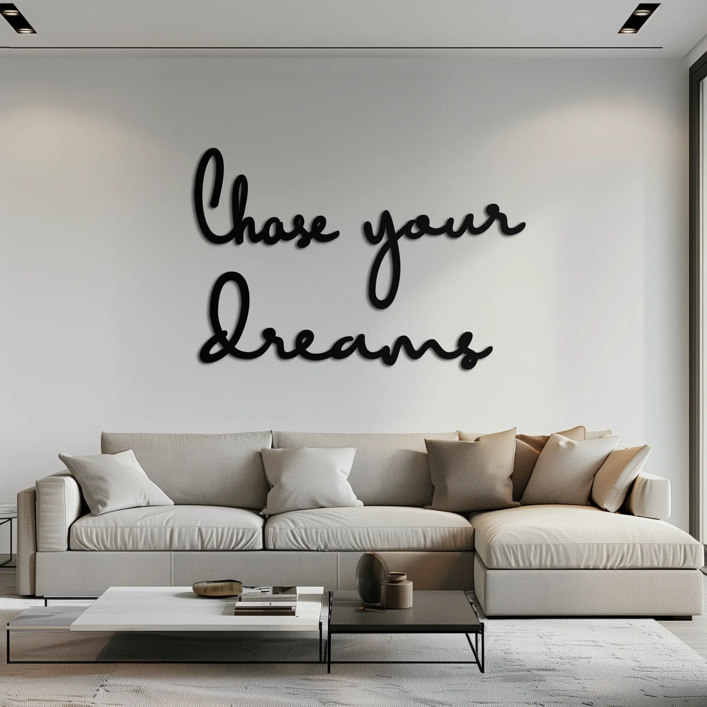 Chase Your Dreams Quote Metal Wall Art – Inspirational Word Sign in Black for Home and Office Decor- KAF454 by Enova Art