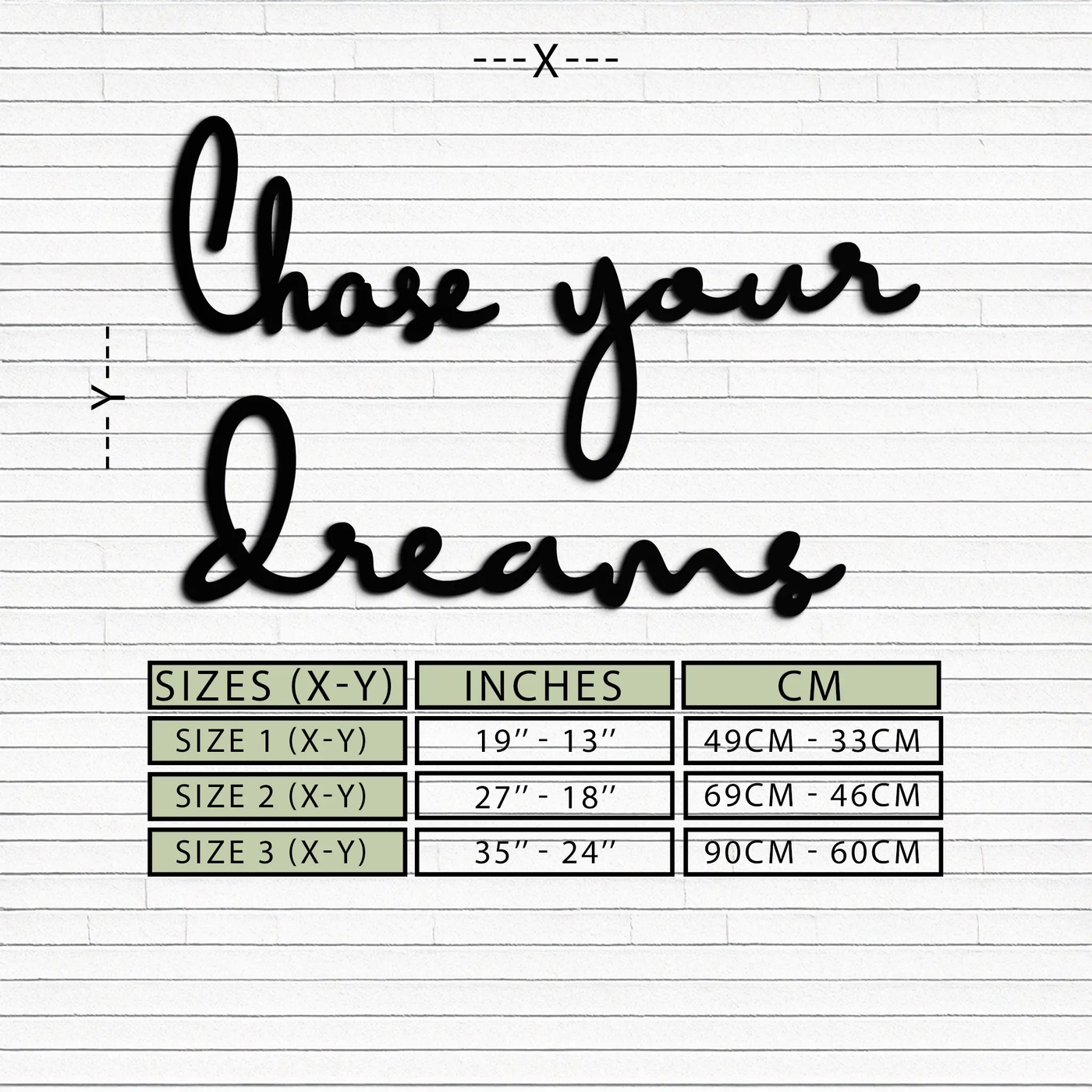 Chase Your Dreams Quote Metal Wall Art – Inspirational Word Sign in Black for Home and Office Decor- KAF454 by Enova Art