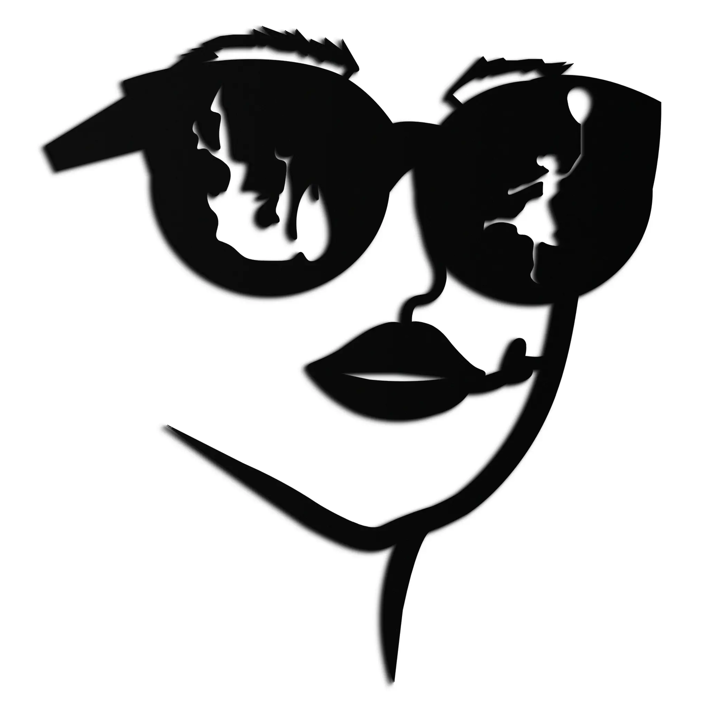 Modern Woman Face with Sunglasses Metal Wall Art – Abstract Reflective Scene Black Steel Decor for Contemporary Interiors- KAF460 by Enova Art