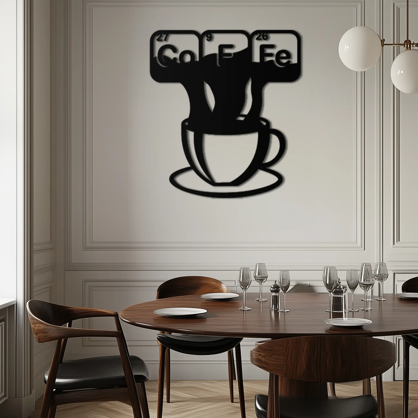 Coffee Elements Chemistry Metal Wall Art – Scientific Coffee Cup Black Steel Decor for Kitchens, Cafés, and Offices- KAF462 by Enova Art