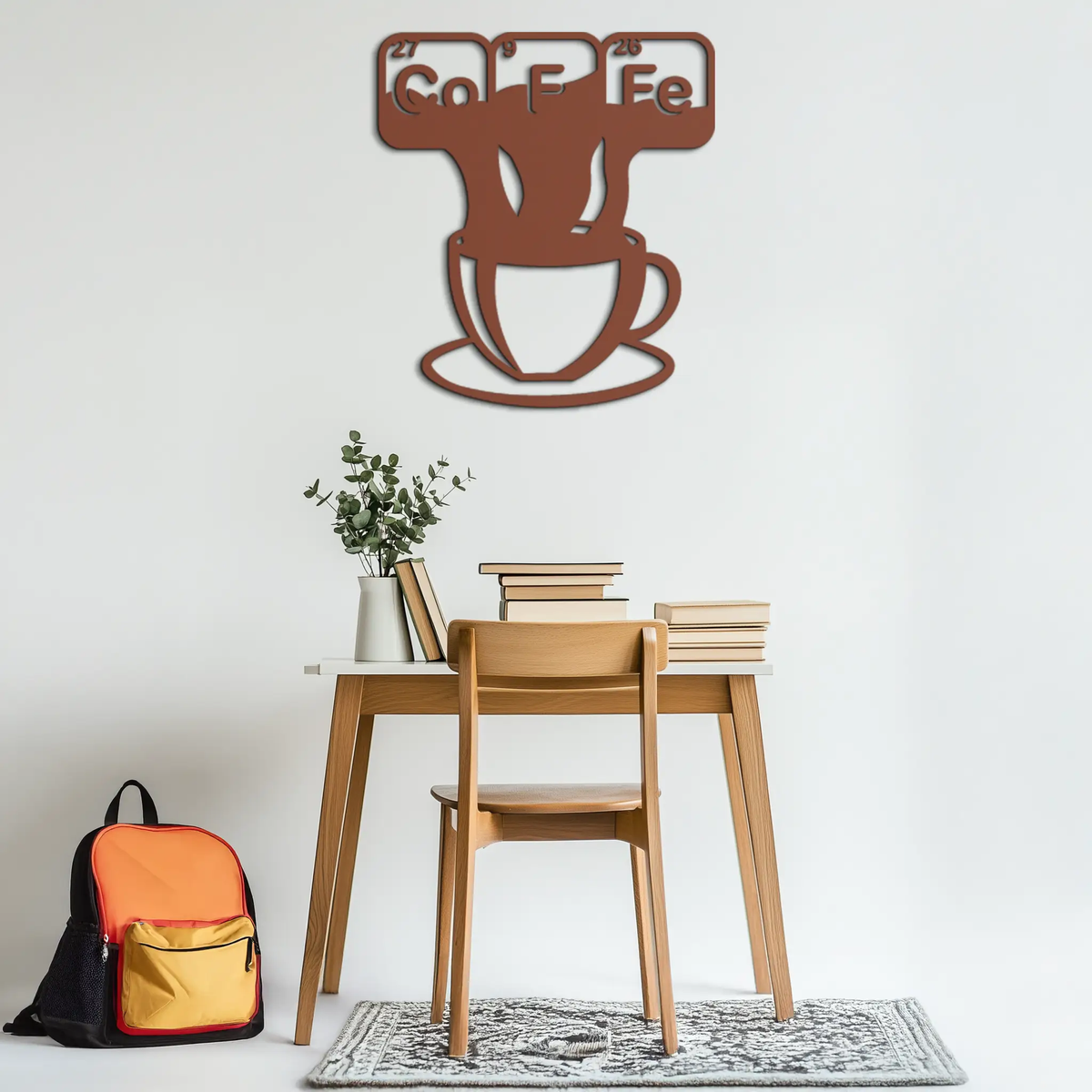 Coffee Elements Chemistry Metal Wall Art – Scientific Coffee Cup Black Steel Decor for Kitchens, Cafés, and Offices- KAF462 by Enova Art