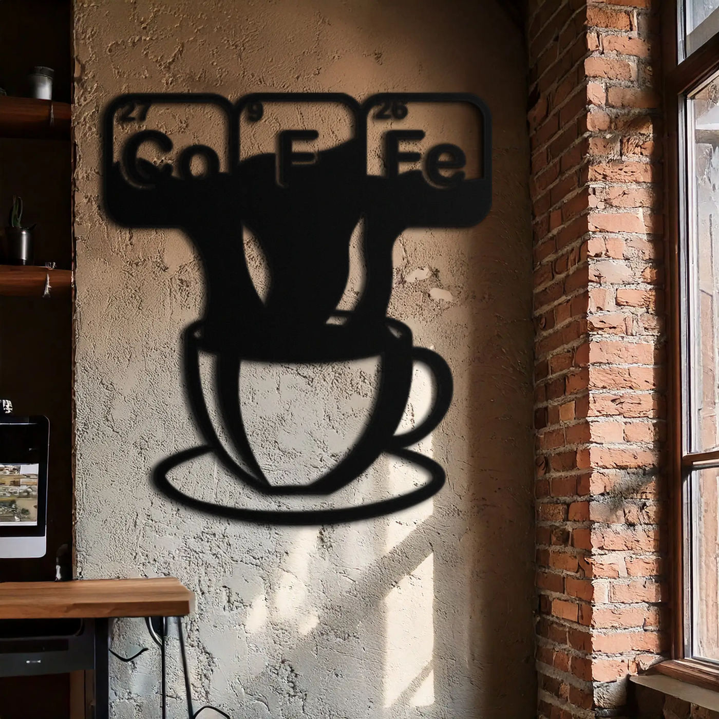 Coffee Elements Chemistry Metal Wall Art – Scientific Coffee Cup Black Steel Decor for Kitchens, Cafés, and Offices- KAF462 by Enova Art