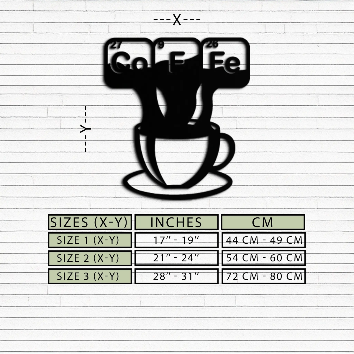 Coffee Elements Chemistry Metal Wall Art – Scientific Coffee Cup Black Steel Decor for Kitchens, Cafés, and Offices- KAF462 by Enova Art