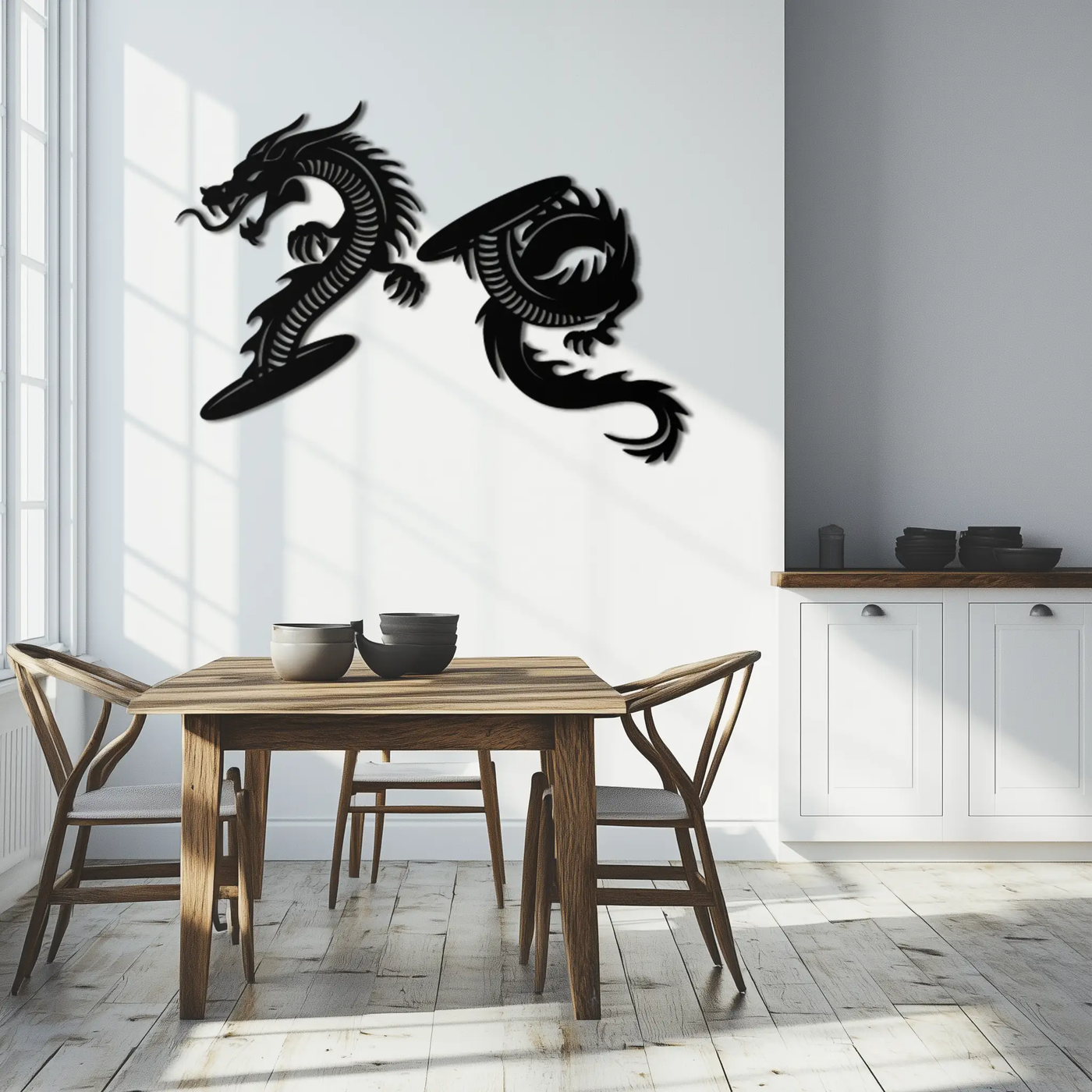 Yin Yang Dragon Duo Metal Wall Art – Eastern-Inspired Black Steel Decor for Modern, Zen and Asian-Themed Interiors- KAF464 by Enova Art