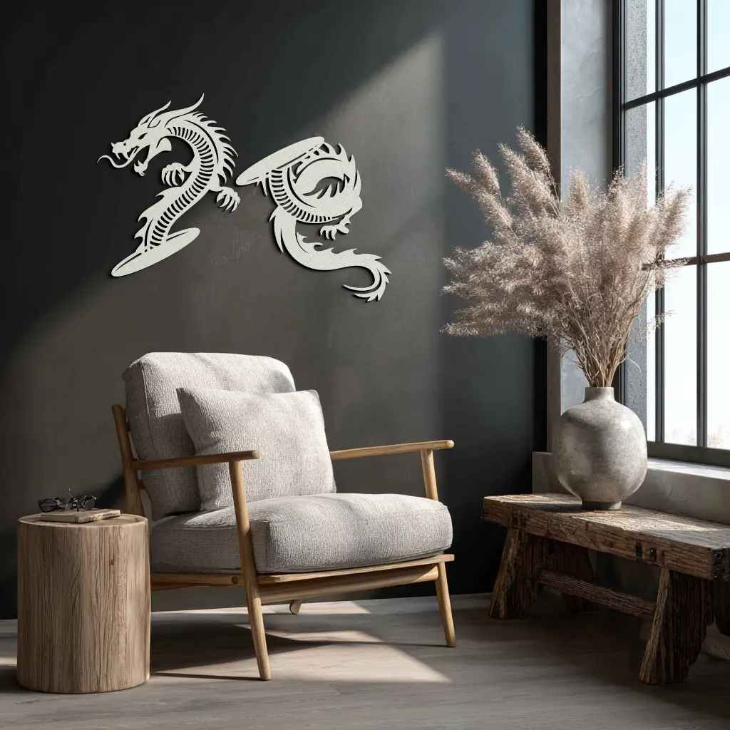 Yin Yang Dragon Duo Metal Wall Art – Eastern-Inspired Black Steel Decor for Modern, Zen and Asian-Themed Interiors- KAF464 by Enova Art