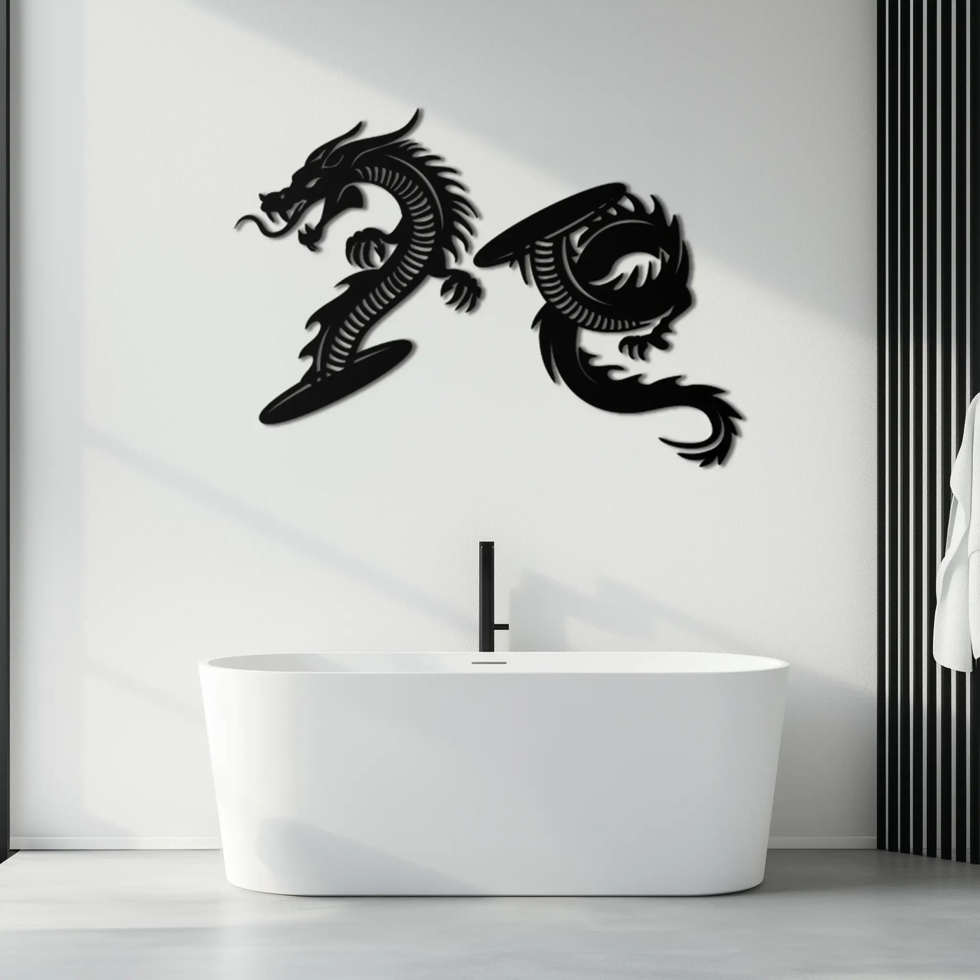 Yin Yang Dragon Duo Metal Wall Art – Eastern-Inspired Black Steel Decor for Modern, Zen and Asian-Themed Interiors- KAF464 by Enova Art