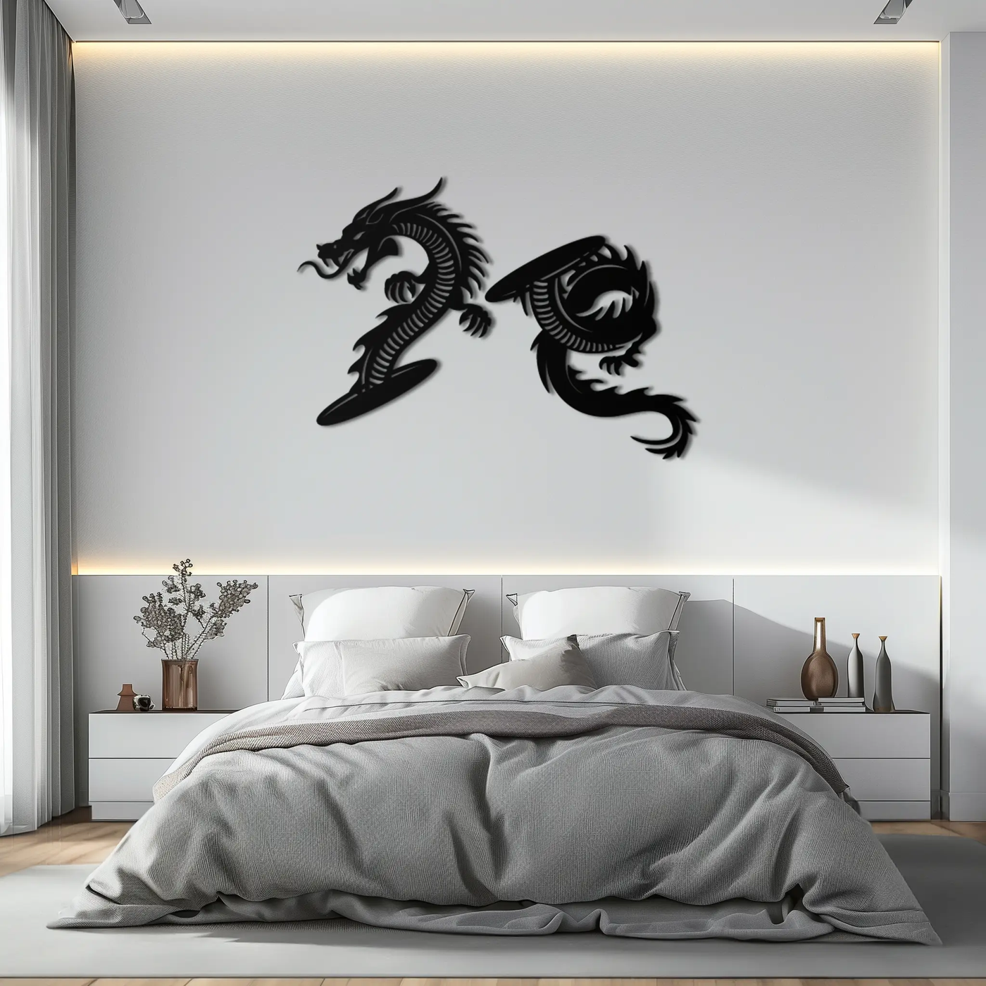 Yin Yang Dragon Duo Metal Wall Art – Eastern-Inspired Black Steel Decor for Modern, Zen and Asian-Themed Interiors- KAF464 by Enova Art