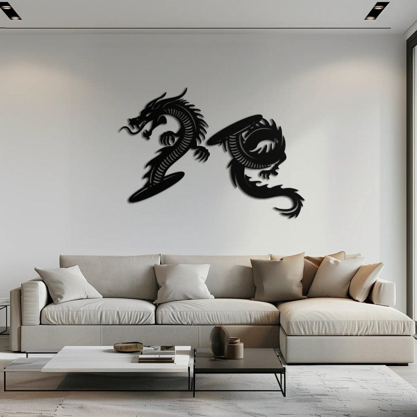 Yin Yang Dragon Duo Metal Wall Art – Eastern-Inspired Black Steel Decor for Modern, Zen and Asian-Themed Interiors- KAF464 by Enova Art