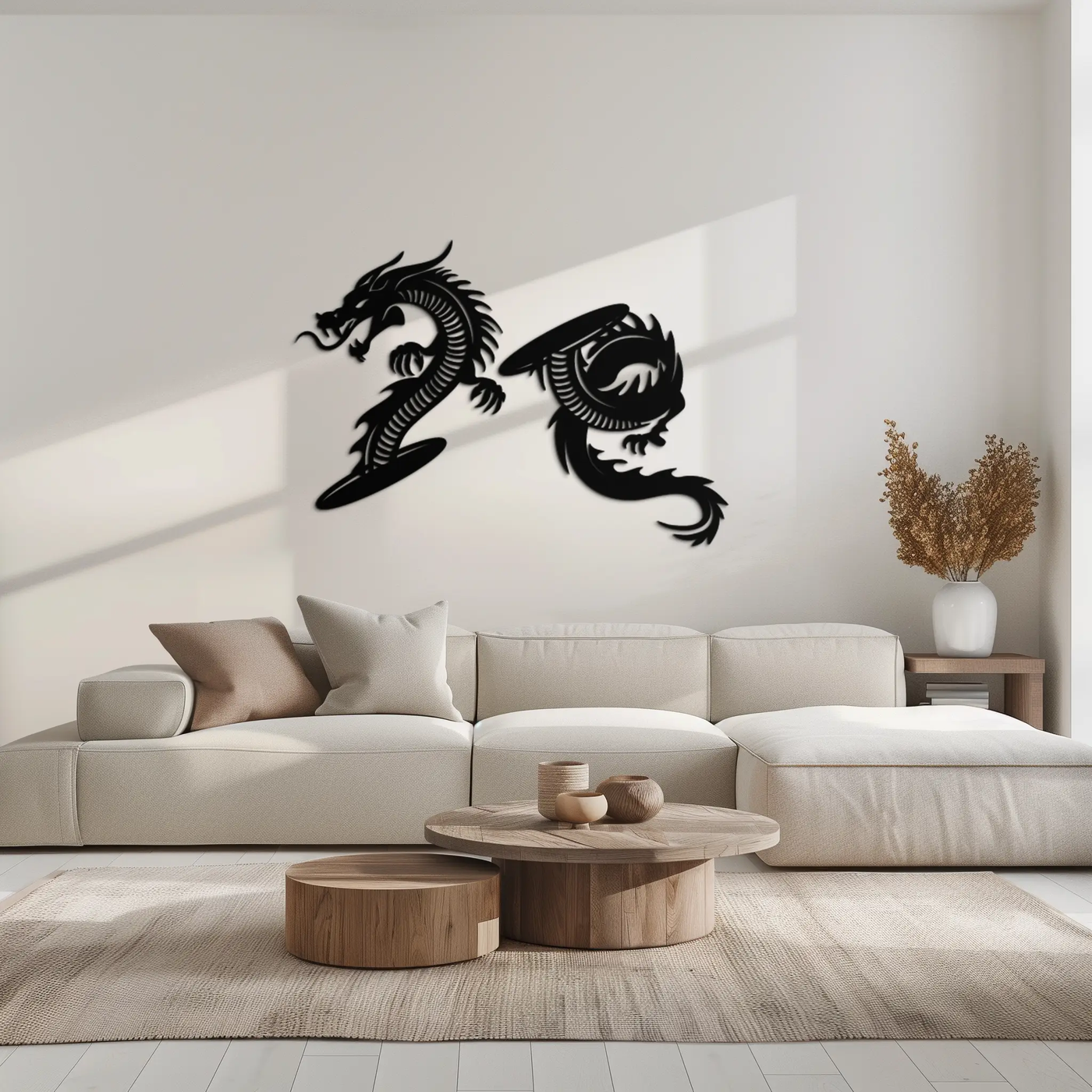 Yin Yang Dragon Duo Metal Wall Art – Eastern-Inspired Black Steel Decor for Modern, Zen and Asian-Themed Interiors- KAF464 by Enova Art
