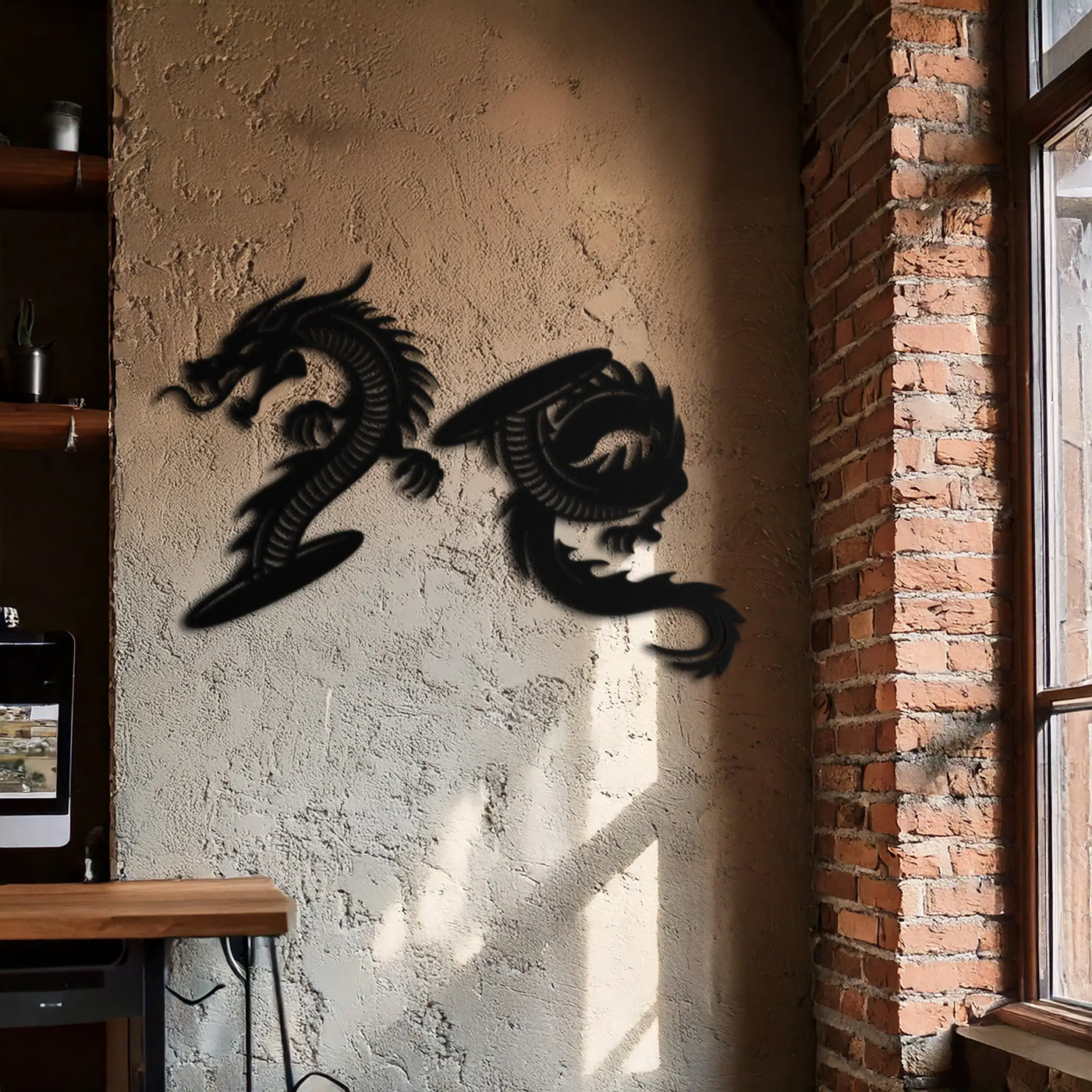 Yin Yang Dragon Duo Metal Wall Art – Eastern-Inspired Black Steel Decor for Modern, Zen and Asian-Themed Interiors- KAF464 by Enova Art