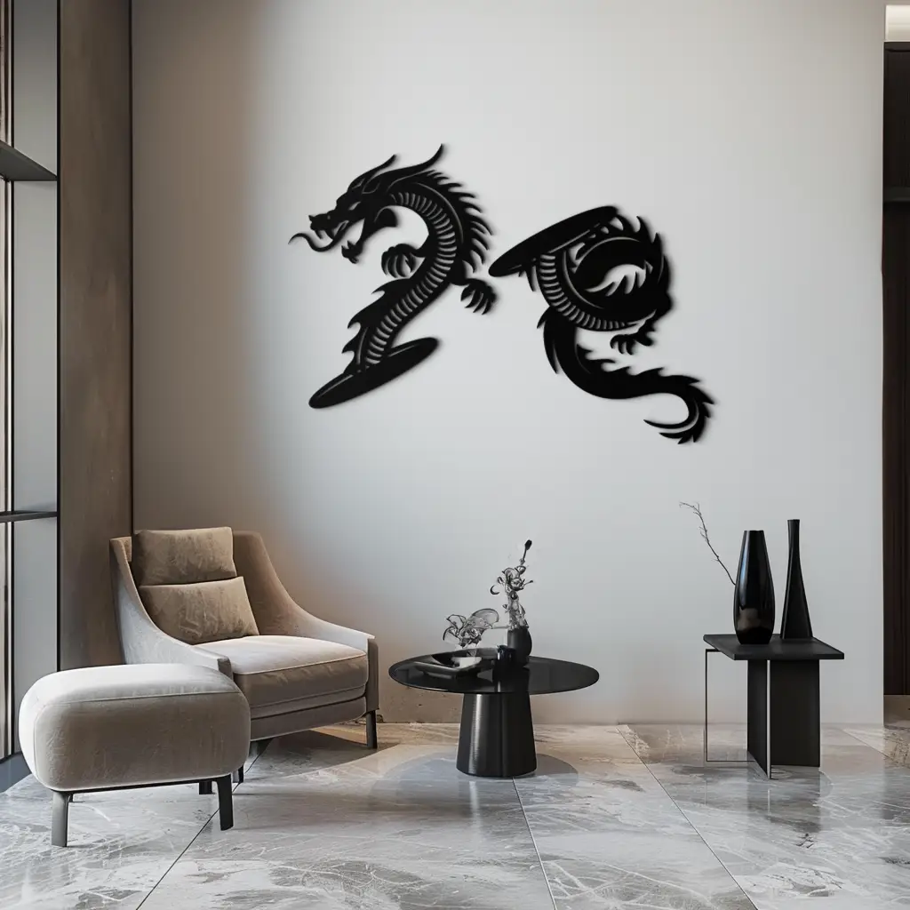Yin Yang Dragon Duo Metal Wall Art – Eastern-Inspired Black Steel Decor for Modern, Zen and Asian-Themed Interiors- KAF464 by Enova Art