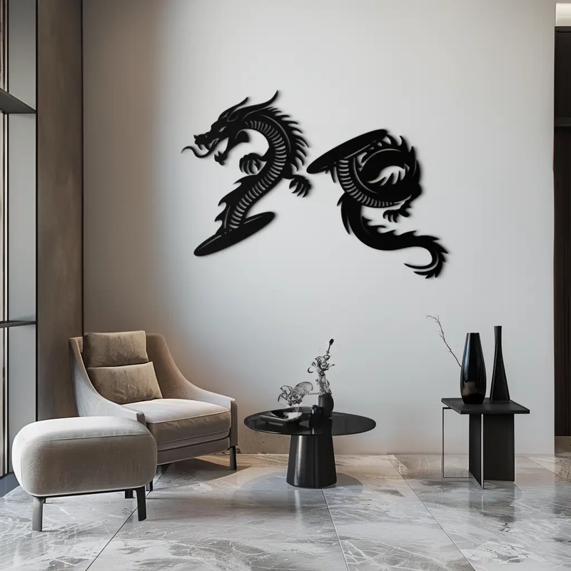 Yin Yang Dragon Duo Metal Wall Art – Eastern-Inspired Black Steel Decor for Modern, Zen and Asian-Themed Interiors- KAF464 by Enova Art