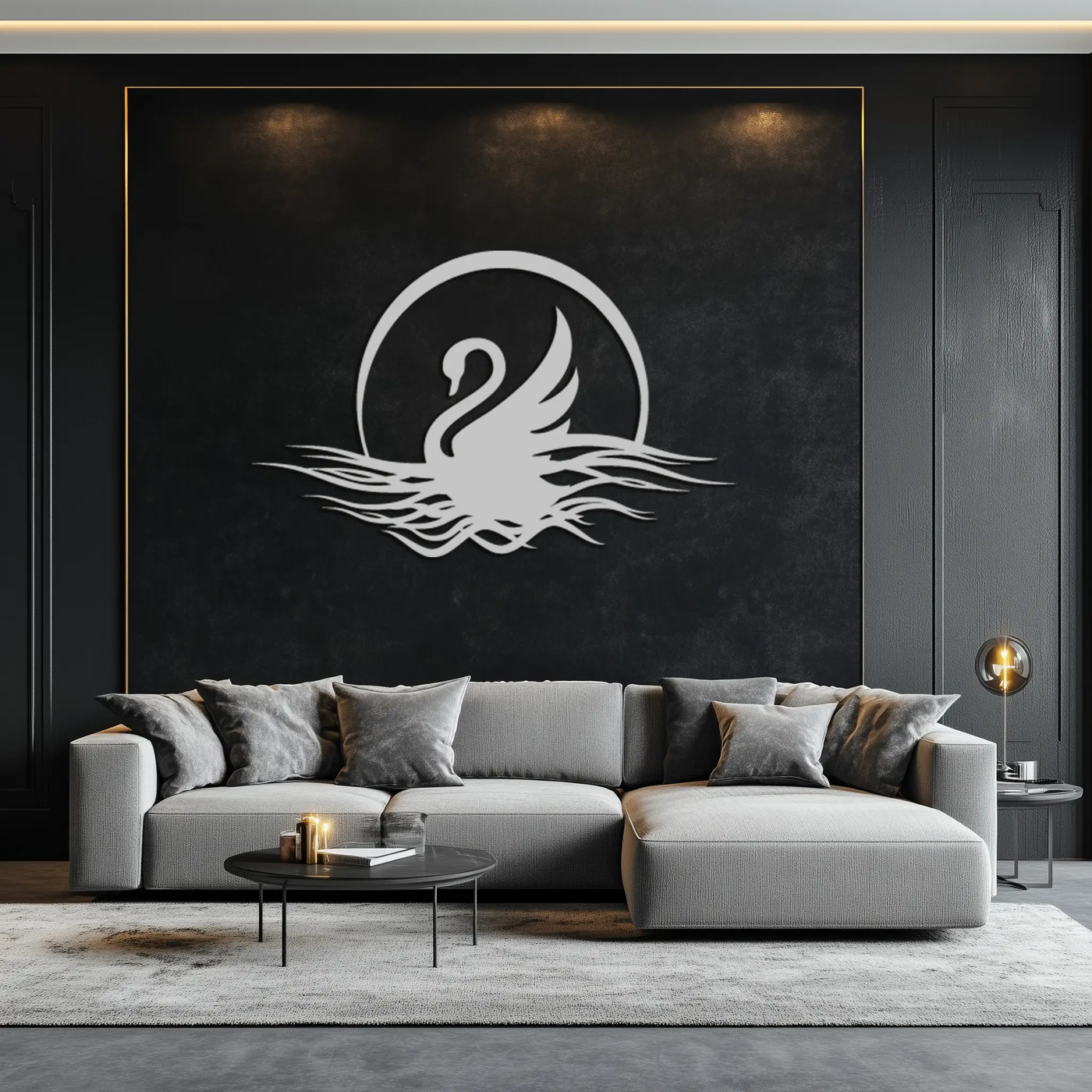 Elegant Swan on Lake Metal Wall Art – Serene Black Steel Decor for Modern, Nature-Inspired Home Interiors- KAF465 by Enova Art