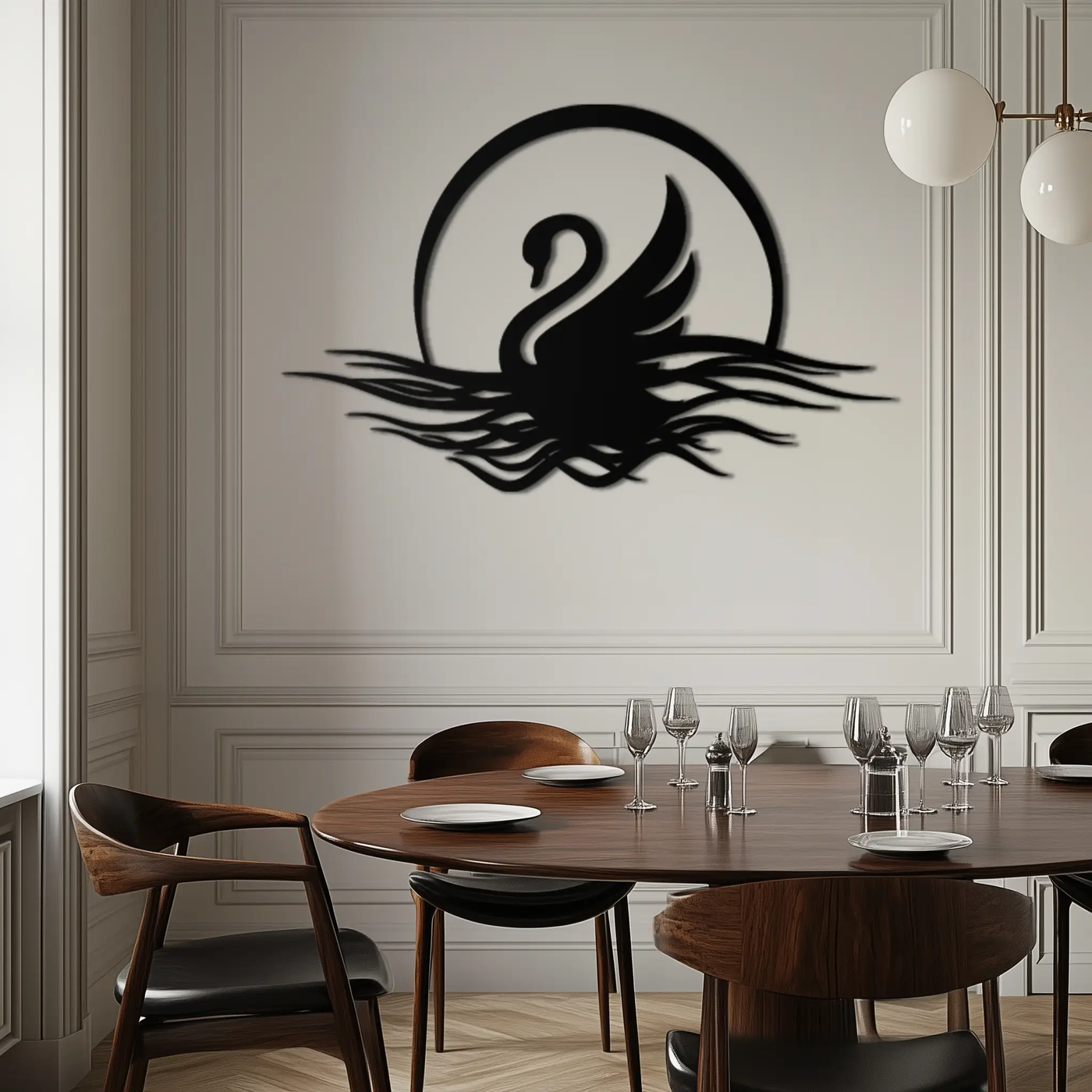 Elegant Swan on Lake Metal Wall Art – Serene Black Steel Decor for Modern, Nature-Inspired Home Interiors- KAF465 by Enova Art