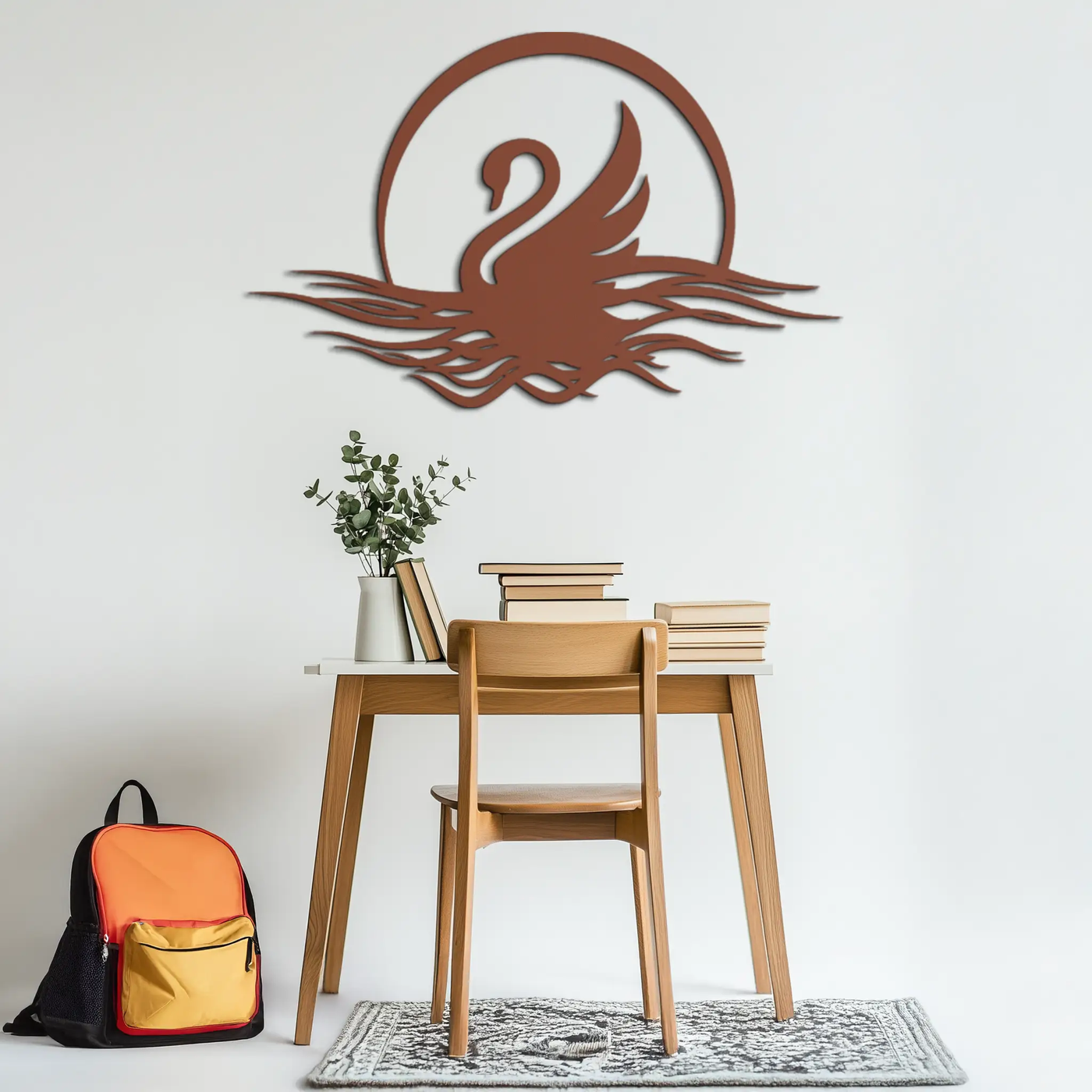 Elegant Swan on Lake Metal Wall Art – Serene Black Steel Decor for Modern, Nature-Inspired Home Interiors- KAF465 by Enova Art