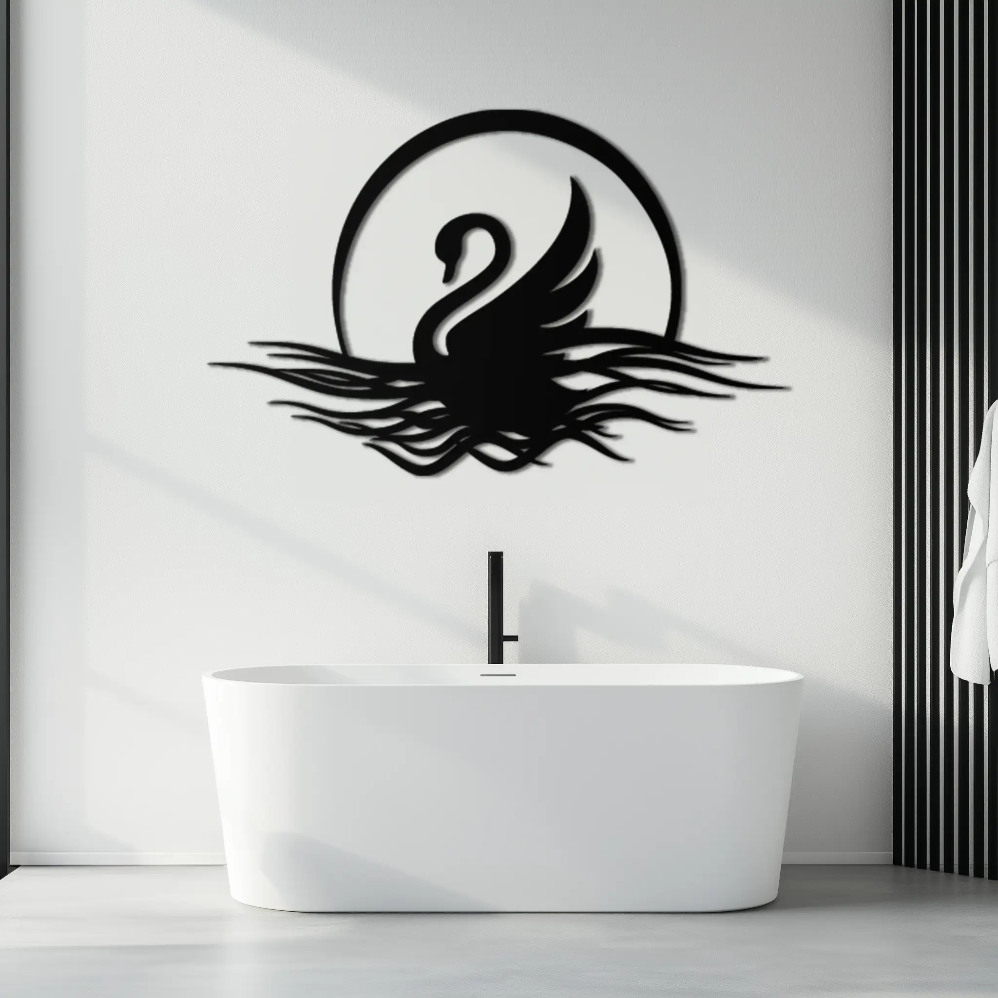 Elegant Swan on Lake Metal Wall Art – Serene Black Steel Decor for Modern, Nature-Inspired Home Interiors- KAF465 by Enova Art