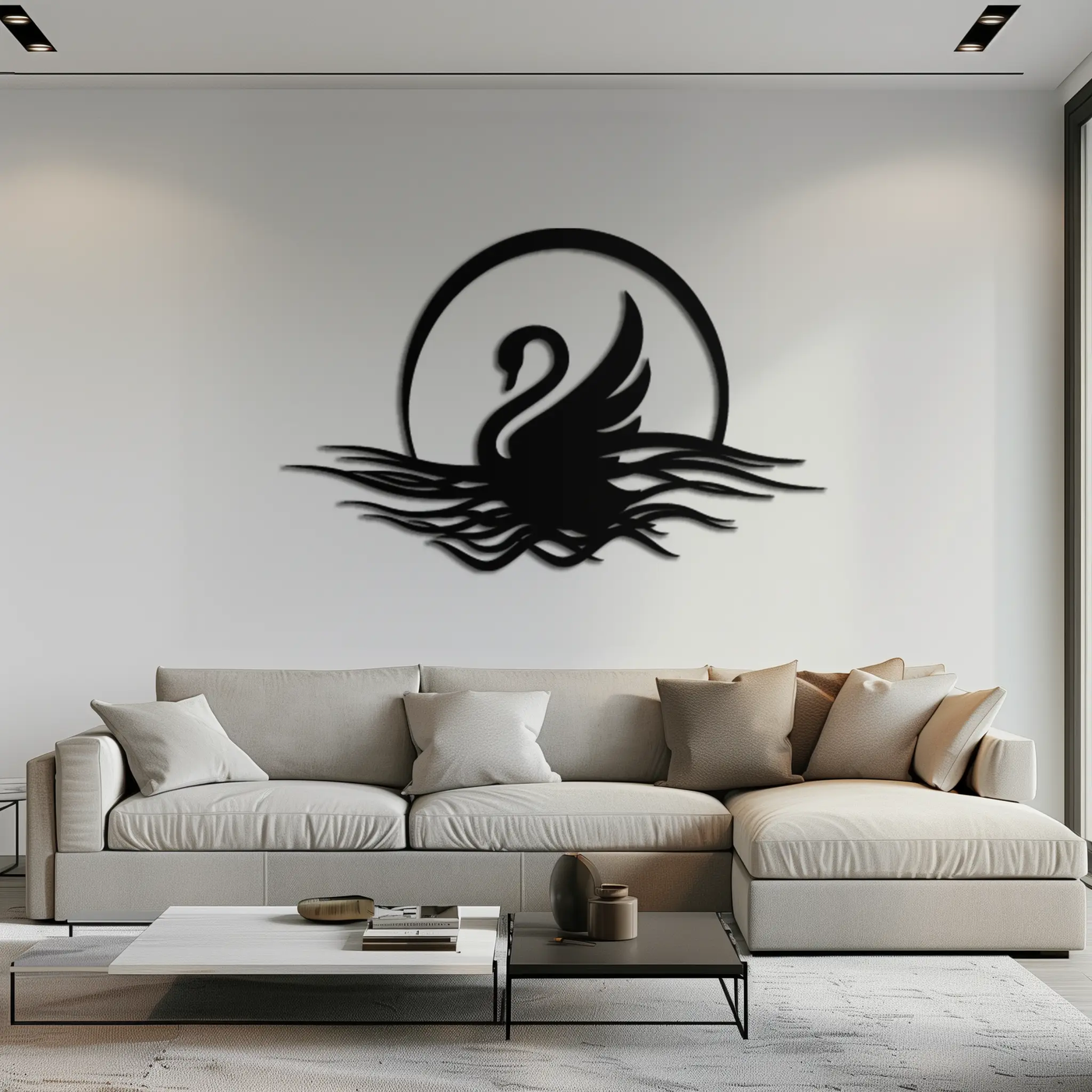 Elegant Swan on Lake Metal Wall Art – Serene Black Steel Decor for Modern, Nature-Inspired Home Interiors- KAF465 by Enova Art