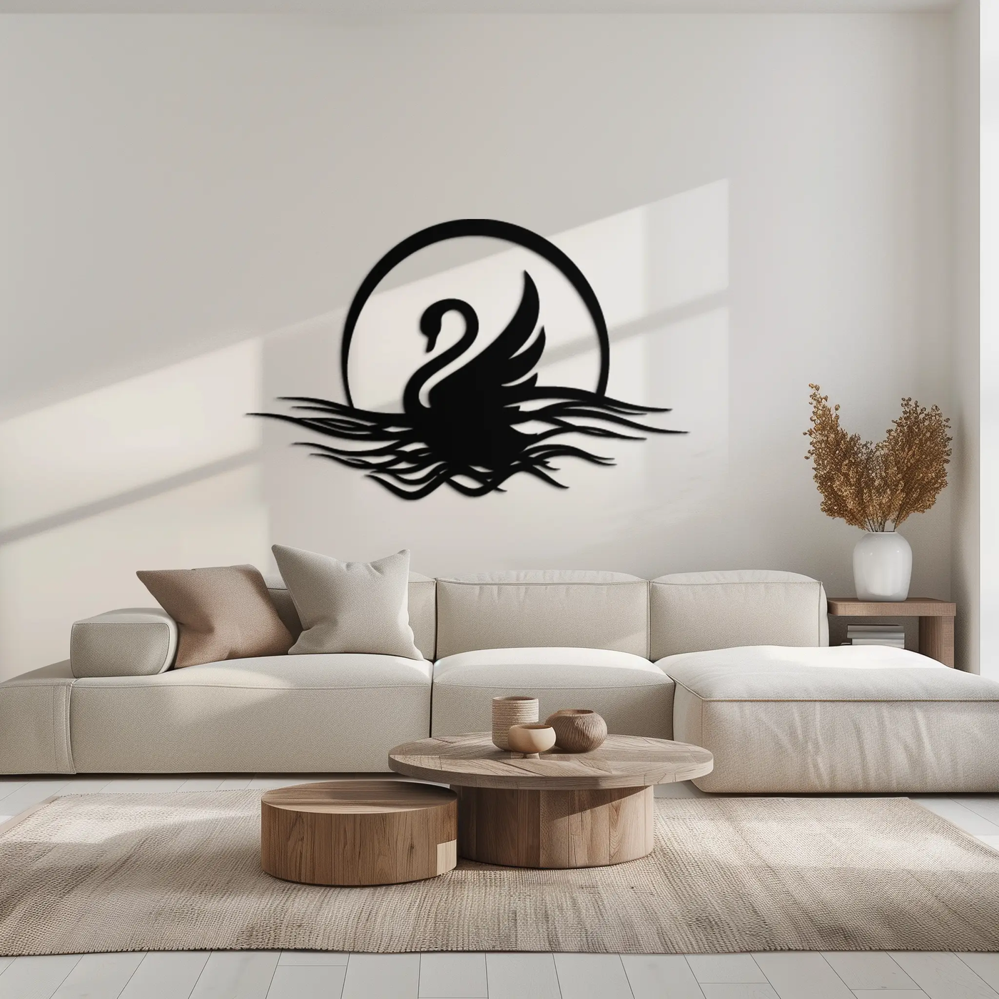 Elegant Swan on Lake Metal Wall Art – Serene Black Steel Decor for Modern, Nature-Inspired Home Interiors- KAF465 by Enova Art