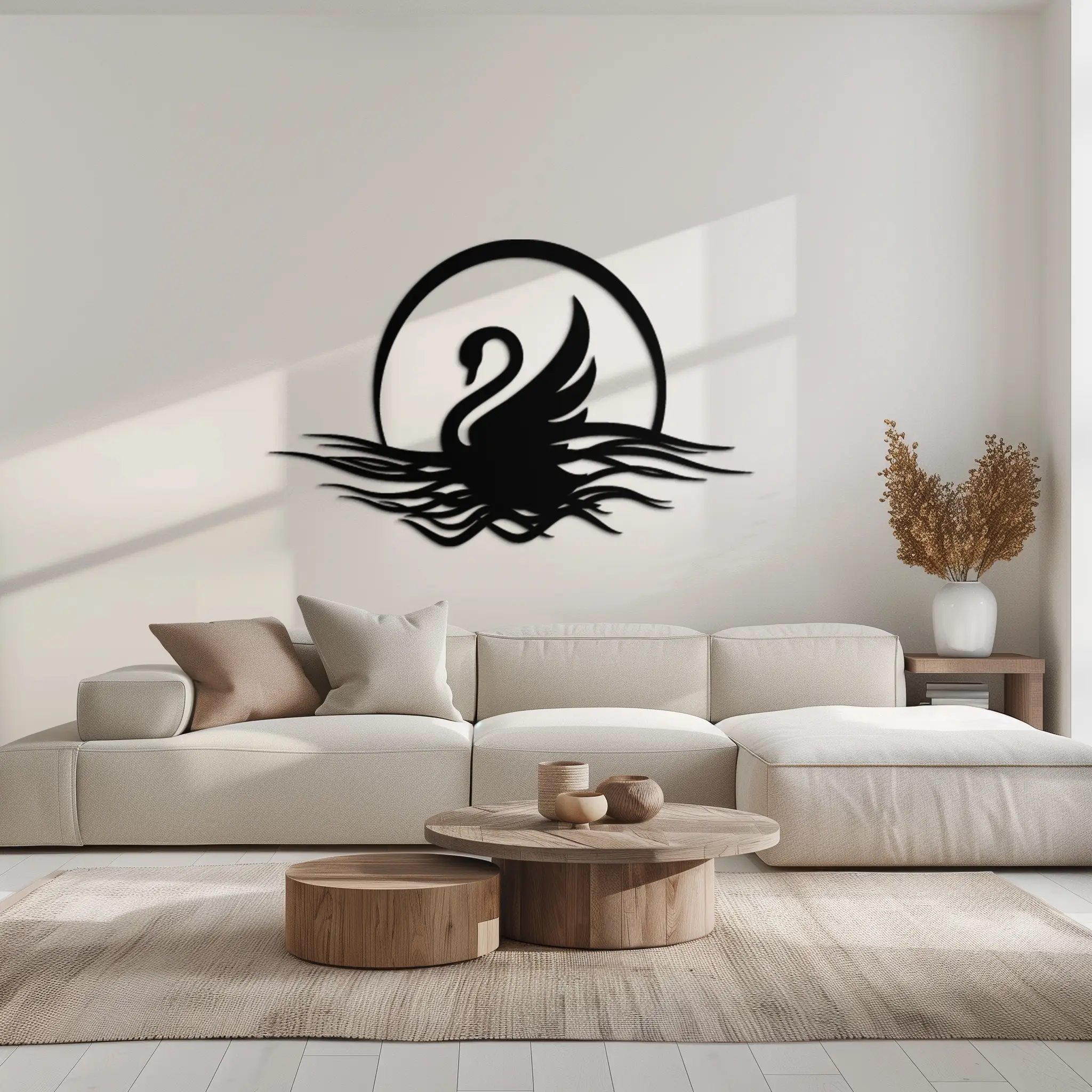 Elegant Swan on Lake Metal Wall Art – Serene Black Steel Decor for Modern, Nature-Inspired Home Interiors- KAF465 by Enova Art