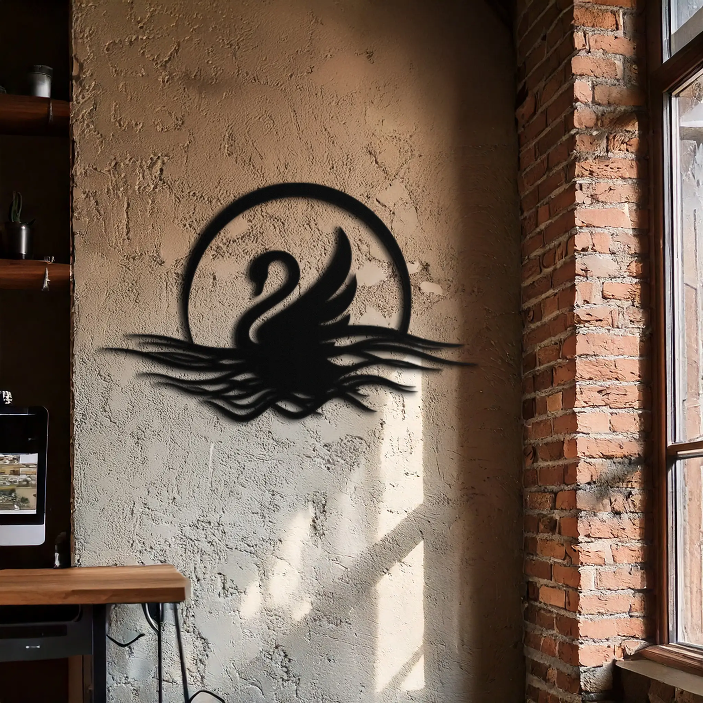 Elegant Swan on Lake Metal Wall Art – Serene Black Steel Decor for Modern, Nature-Inspired Home Interiors- KAF465 by Enova Art