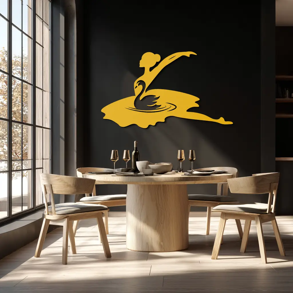 Ballet Dancer with Swan Silhouette Metal Wall Art – Elegant Black Steel Decor for Ballet Studios, Bedrooms, and Living Spaces- KAF466 by Enova Art