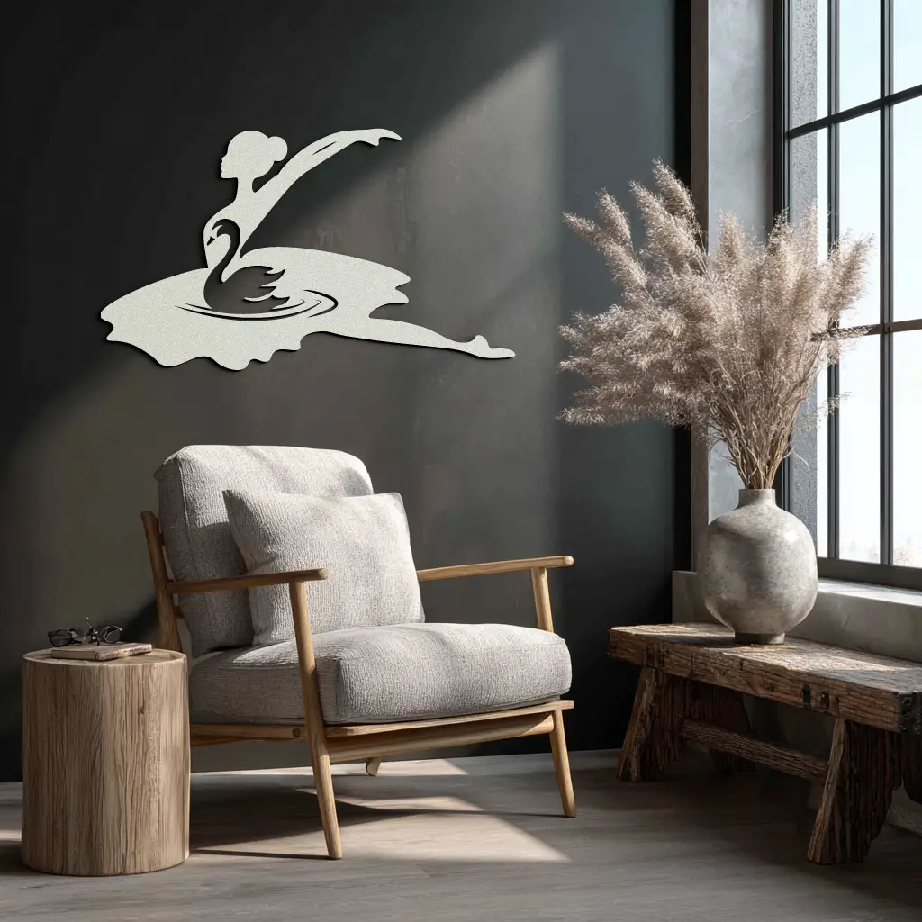 Ballet Dancer with Swan Silhouette Metal Wall Art – Elegant Black Steel Decor for Ballet Studios, Bedrooms, and Living Spaces- KAF466 by Enova Art