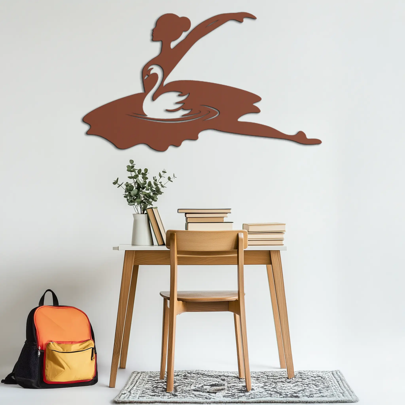 Ballet Dancer with Swan Silhouette Metal Wall Art – Elegant Black Steel Decor for Ballet Studios, Bedrooms, and Living Spaces- KAF466 by Enova Art