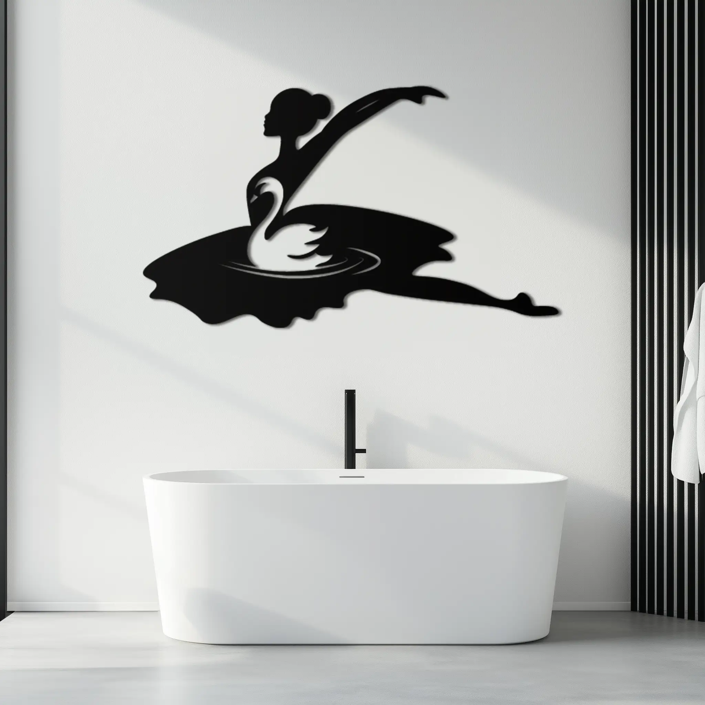 Ballet Dancer with Swan Silhouette Metal Wall Art – Elegant Black Steel Decor for Ballet Studios, Bedrooms, and Living Spaces- KAF466 by Enova Art