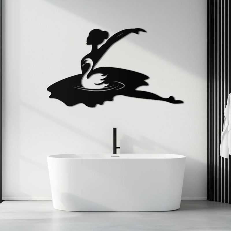 Ballet Dancer with Swan Silhouette Metal Wall Art – Elegant Black Steel Decor for Ballet Studios, Bedrooms, and Living Spaces- KAF466 by Enova Art