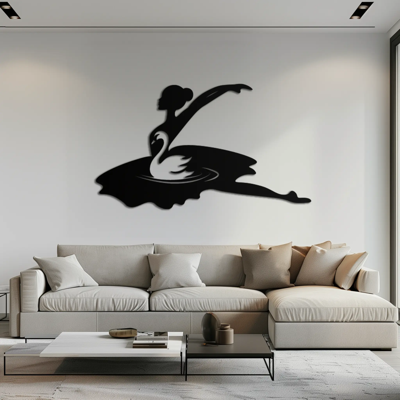 Ballet Dancer with Swan Silhouette Metal Wall Art – Elegant Black Steel Decor for Ballet Studios, Bedrooms, and Living Spaces- KAF466 by Enova Art