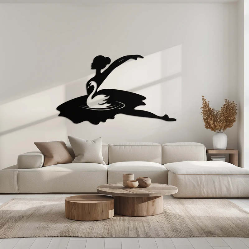 Ballet Dancer with Swan Silhouette Metal Wall Art – Elegant Black Steel Decor for Ballet Studios, Bedrooms, and Living Spaces- KAF466 by Enova Art