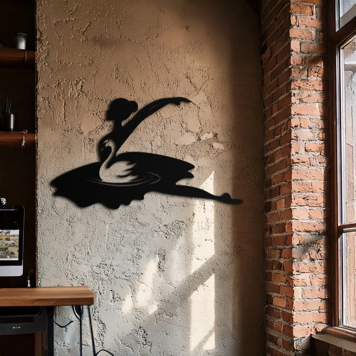 Ballet Dancer with Swan Silhouette Metal Wall Art – Elegant Black Steel Decor for Ballet Studios, Bedrooms, and Living Spaces- KAF466 by Enova Art