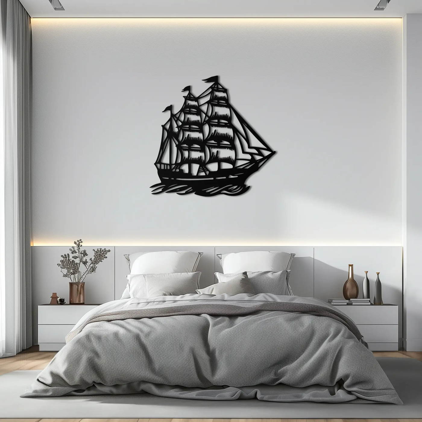 Nordic Viking Ship Metal Wall Art - Norse-Inspired Steel Decor- KAF470 by Enova Art