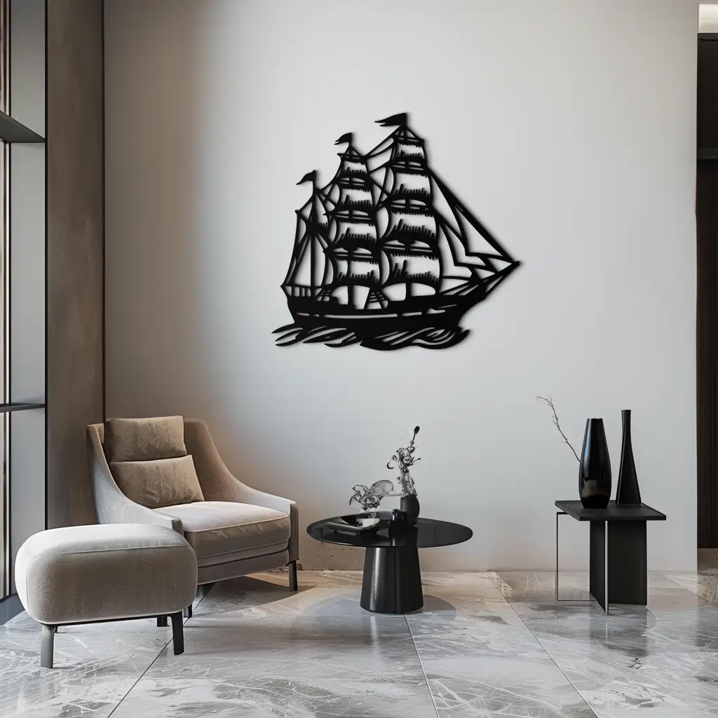 Nordic Viking Ship Metal Wall Art - Norse-Inspired Steel Decor- KAF470 by Enova Art