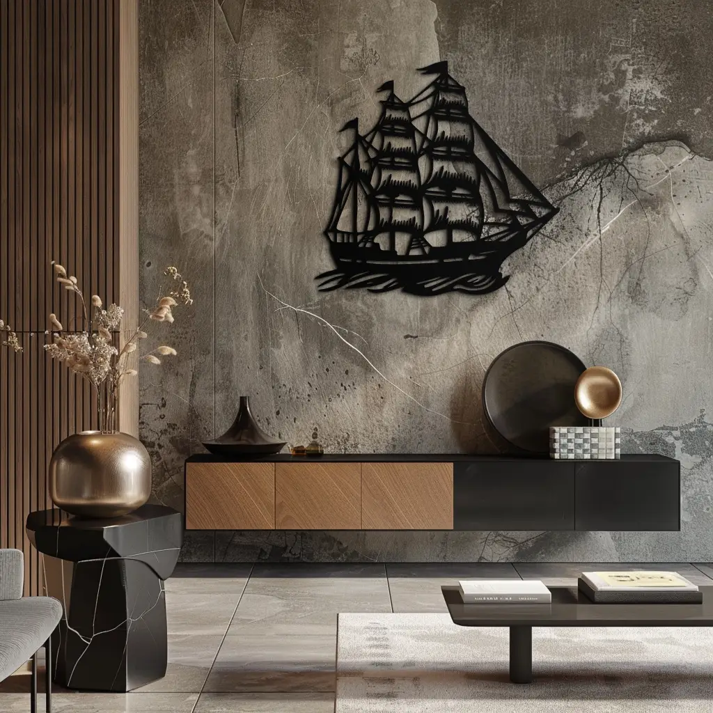Nordic Viking Ship Metal Wall Art - Norse-Inspired Steel Decor- KAF470 by Enova Art