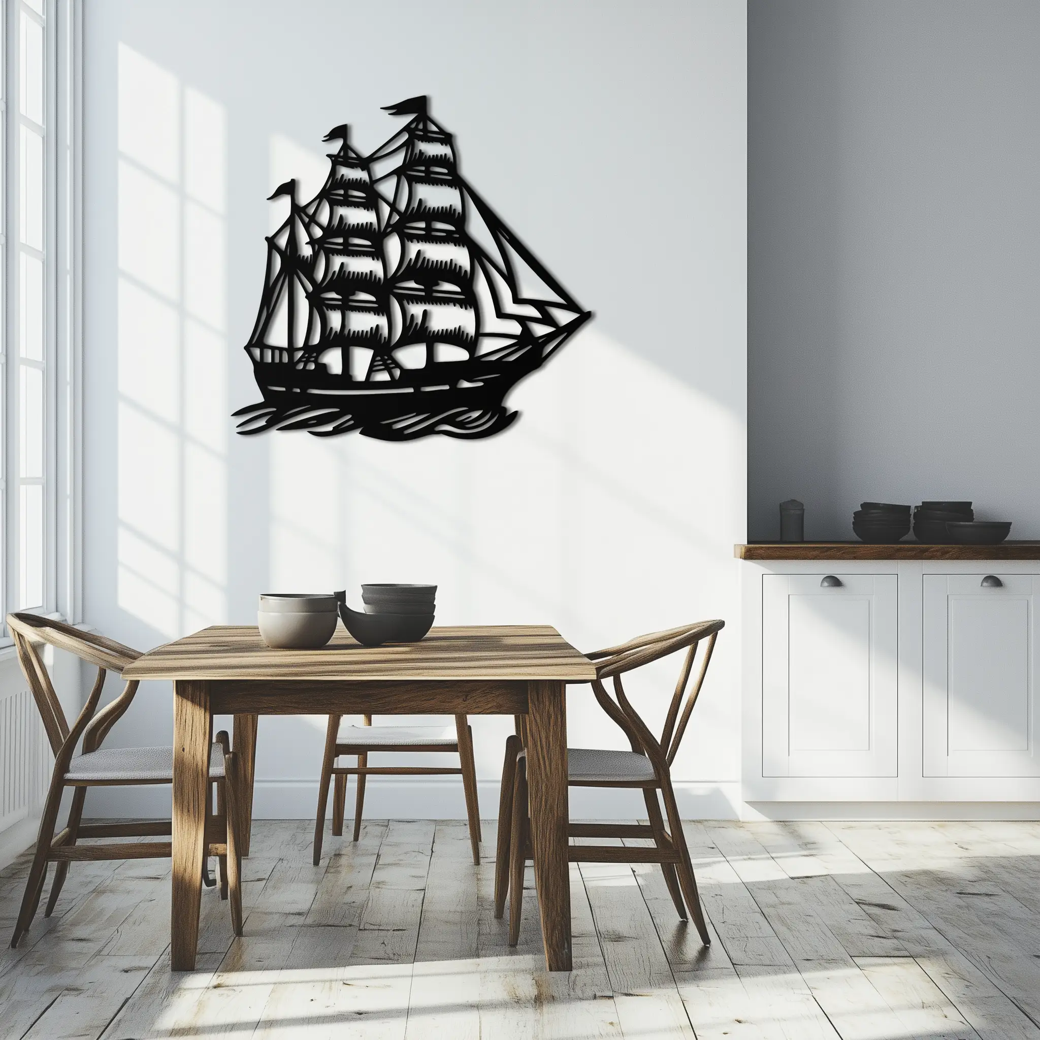 Nordic Viking Ship Metal Wall Art - Norse-Inspired Steel Decor- KAF470 by Enova Art