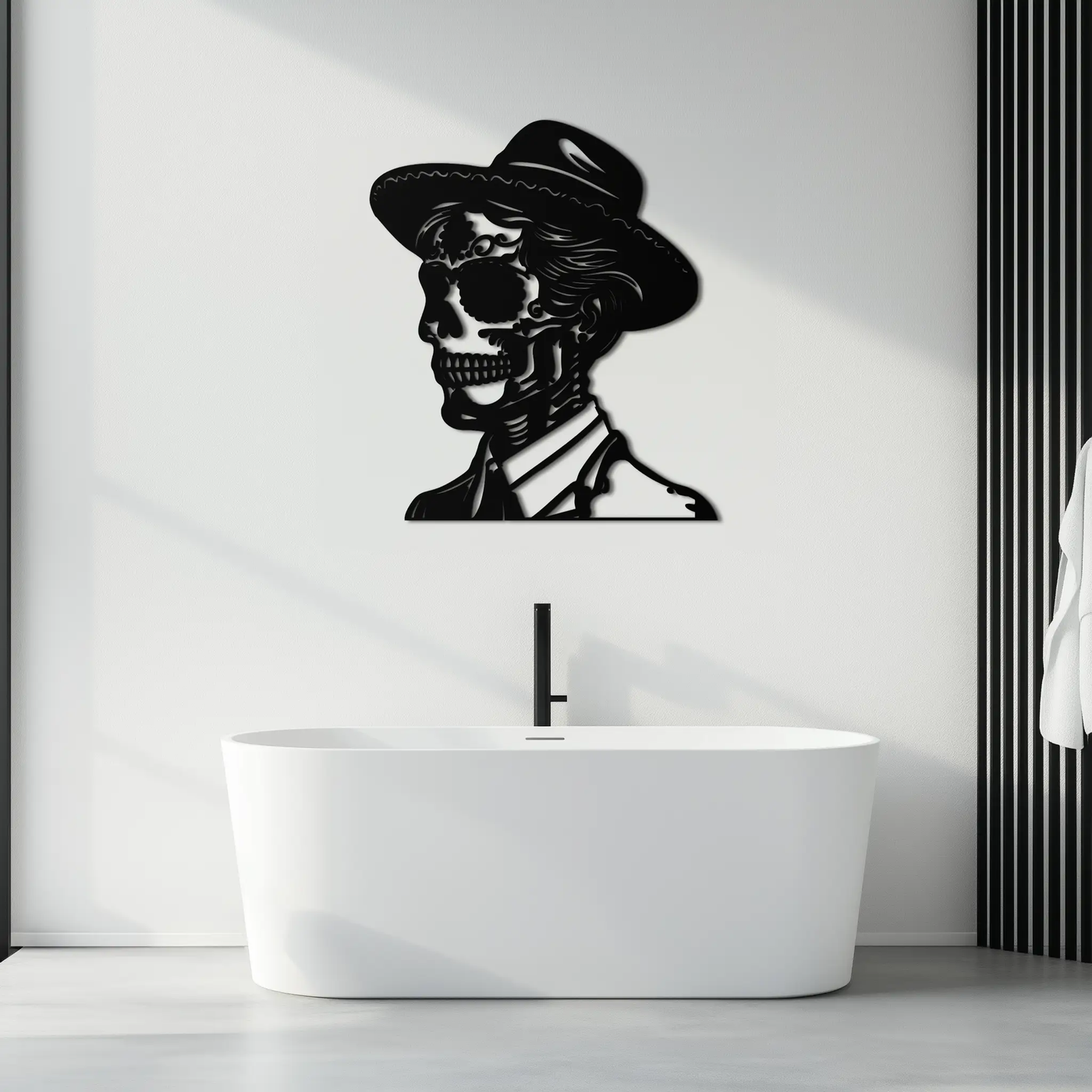 Sugar Head Makeup Man Metal Wall Art - Bold Steel Silhouette Decor- KAF471 by Enova Art