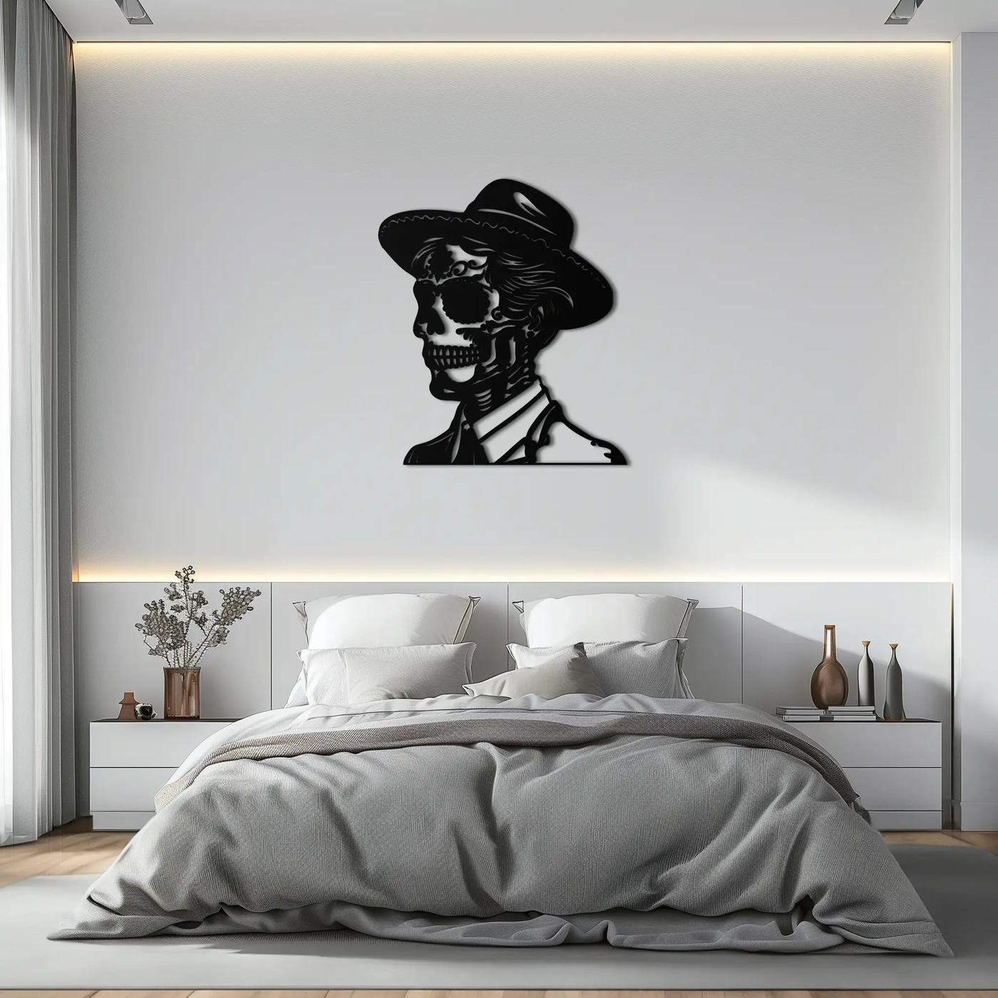 Sugar Head Makeup Man Metal Wall Art - Bold Steel Silhouette Decor- KAF471 by Enova Art