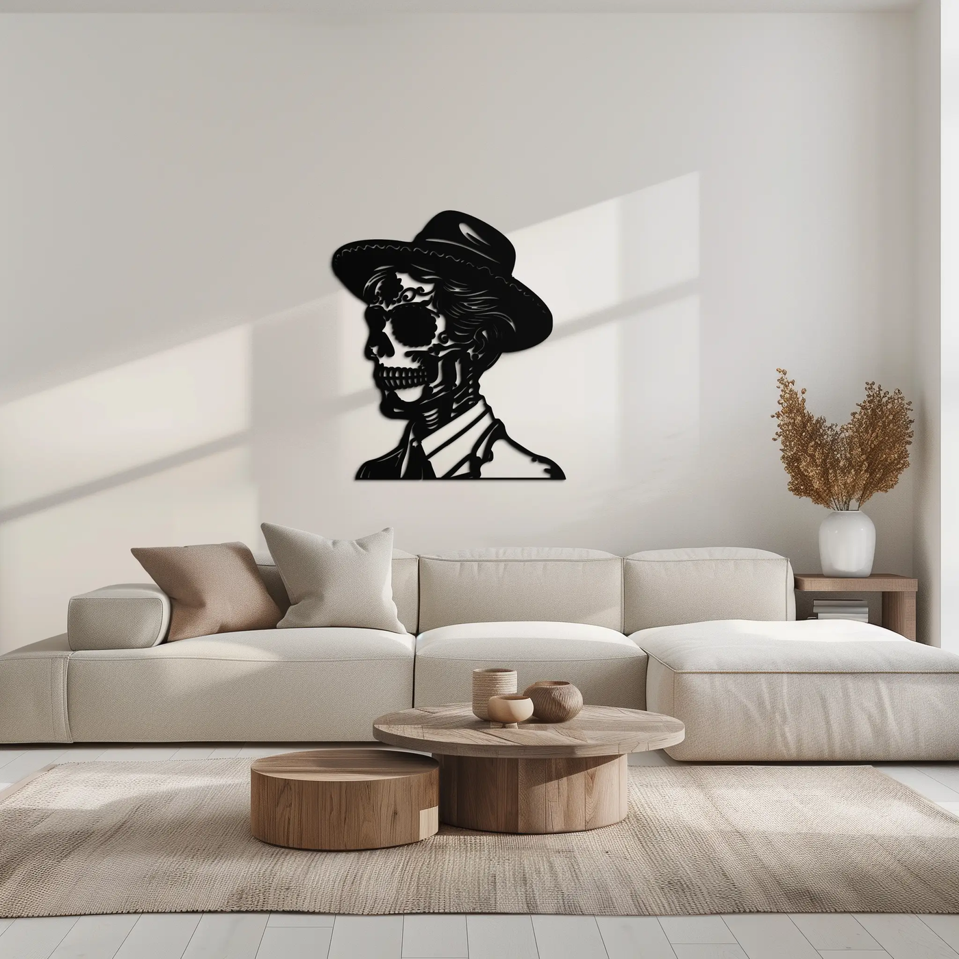 Sugar Head Makeup Man Metal Wall Art - Bold Steel Silhouette Decor- KAF471 by Enova Art