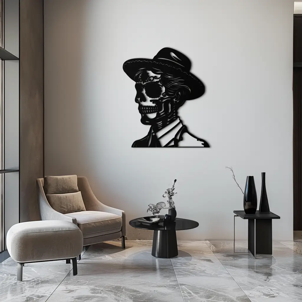 Sugar Head Makeup Man Metal Wall Art - Bold Steel Silhouette Decor- KAF471 by Enova Art