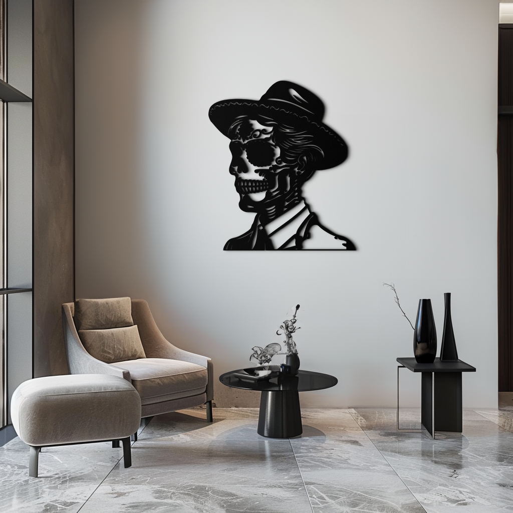 Sugar Head Makeup Man Metal Wall Art - Bold Steel Silhouette Decor- KAF471 by Enova Art