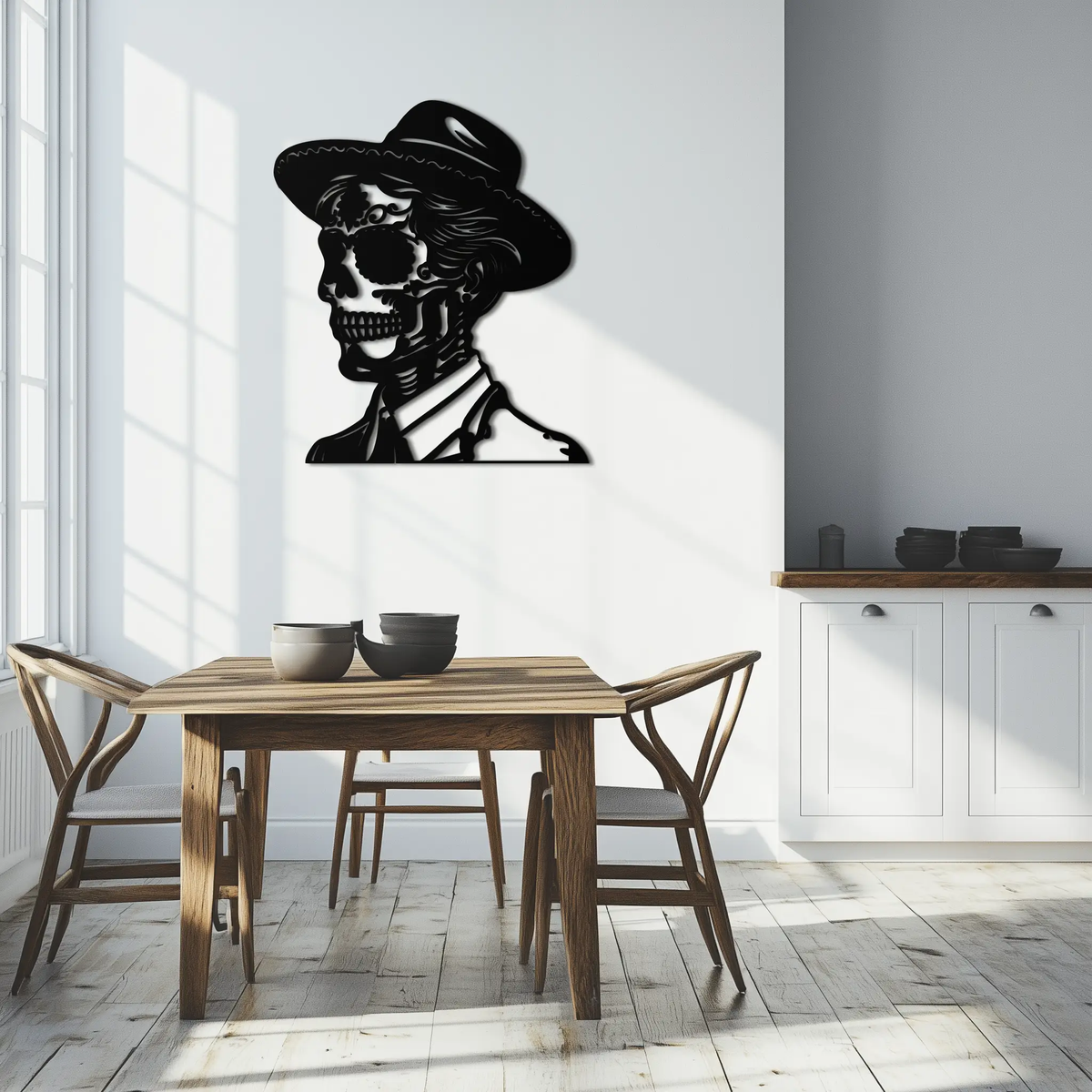 Sugar Head Makeup Man Metal Wall Art - Bold Steel Silhouette Decor- KAF471 by Enova Art