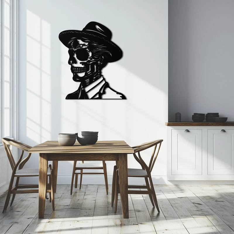 Sugar Head Makeup Man Metal Wall Art - Bold Steel Silhouette Decor- KAF471 by Enova Art